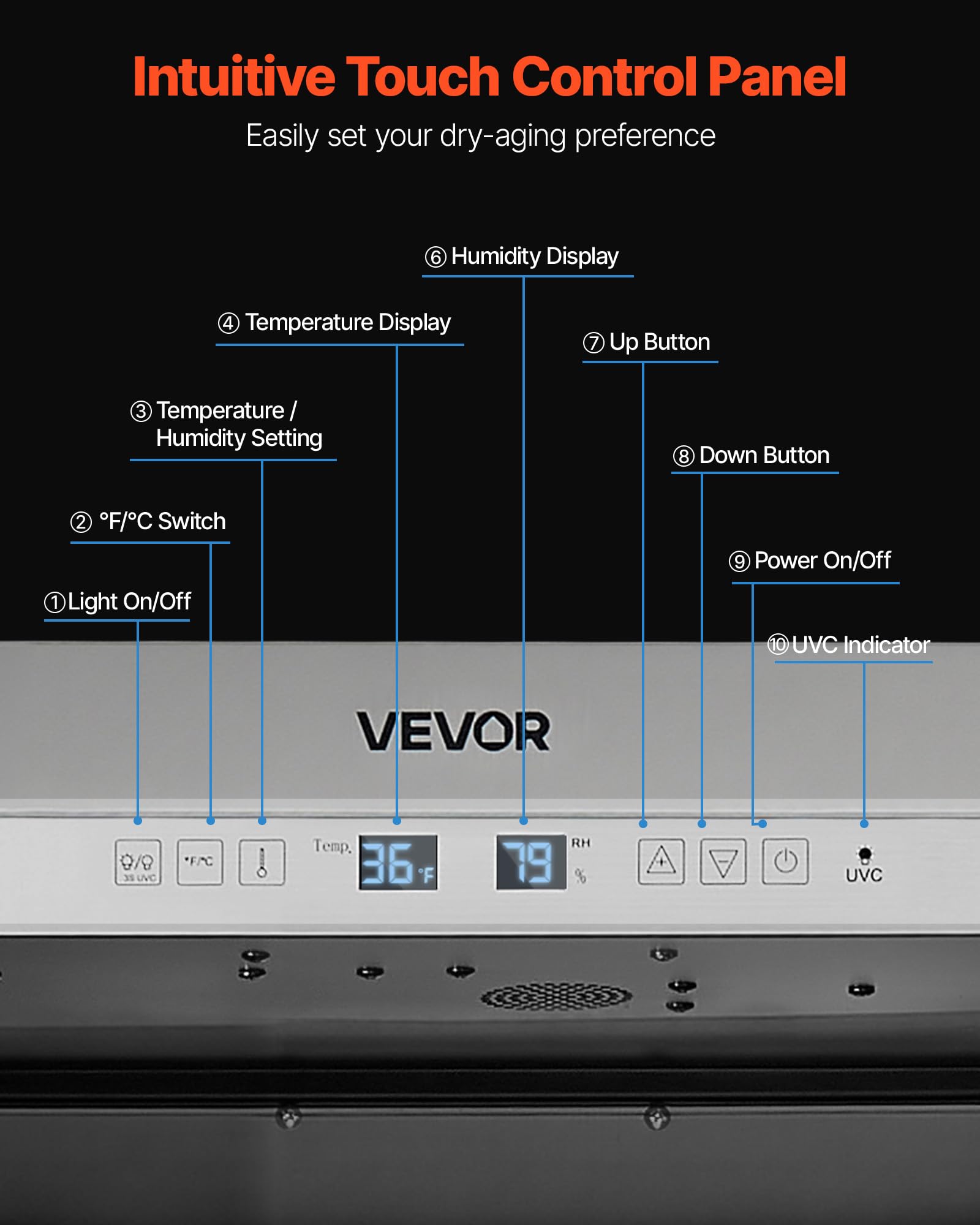 Vevor Zs-A450N Fridge For Steaks Dry Ager Refrigerator For Meat With Precise Temperature & Humidity Control, Freestanding & Buil