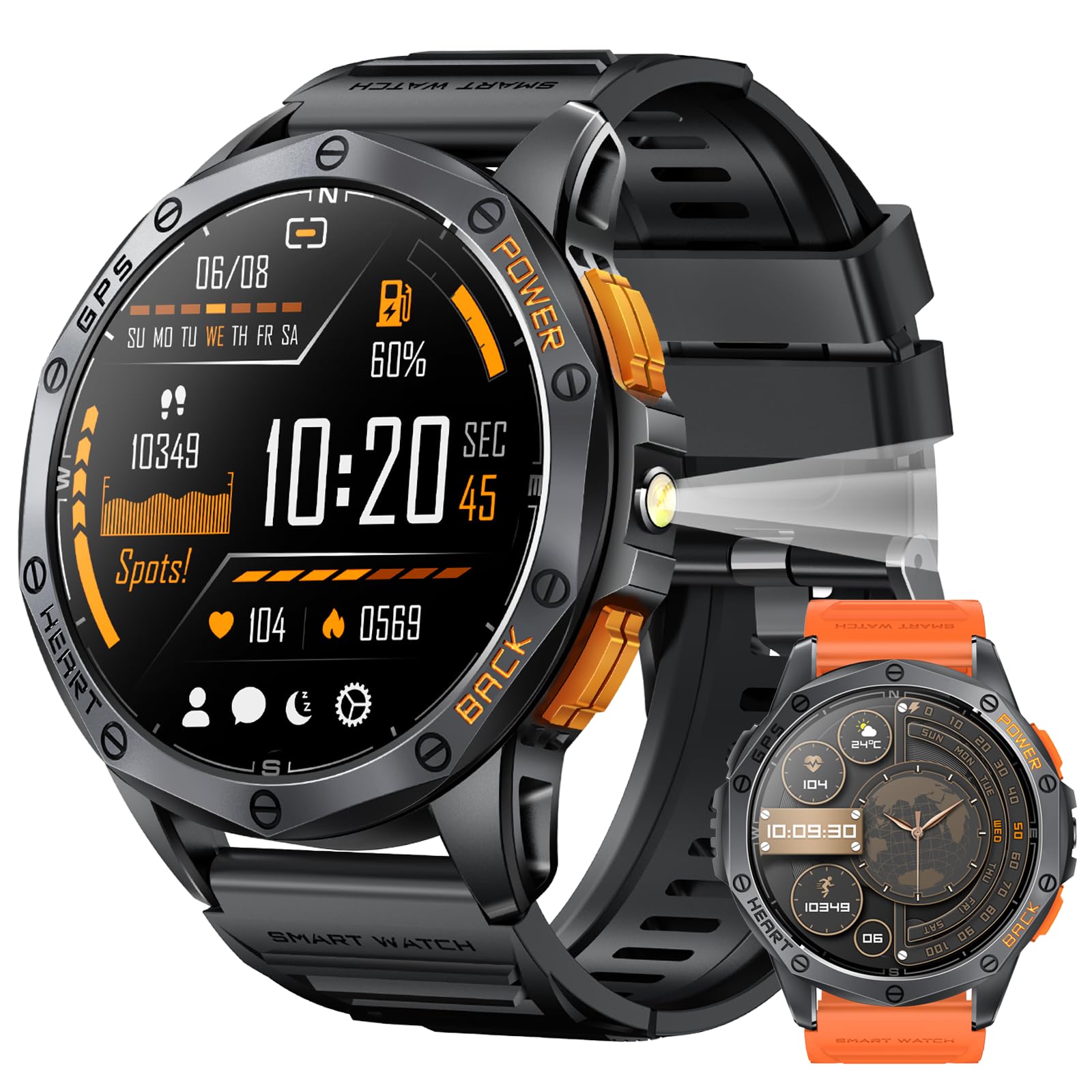 Military Smart Watches Built In Gps, 170+ Sport Modes For Men With Flashlight, Smartwatch For Android Phones And Iphone, 1.43''