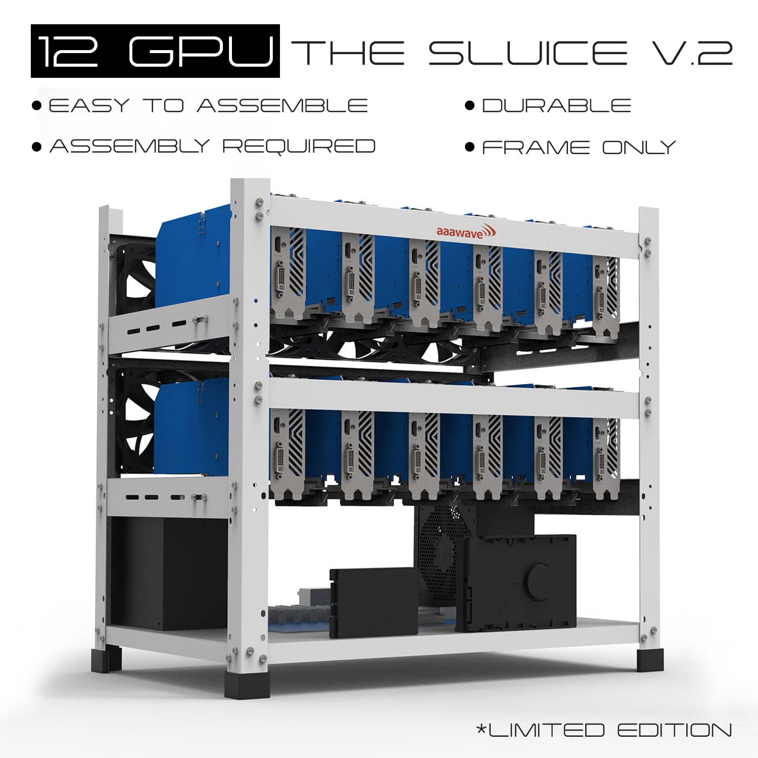 Aaawave The Sluice V2 12Gpu Stackable Open Frame Mining Rig Frame Chassis For Crypto Currency (White)