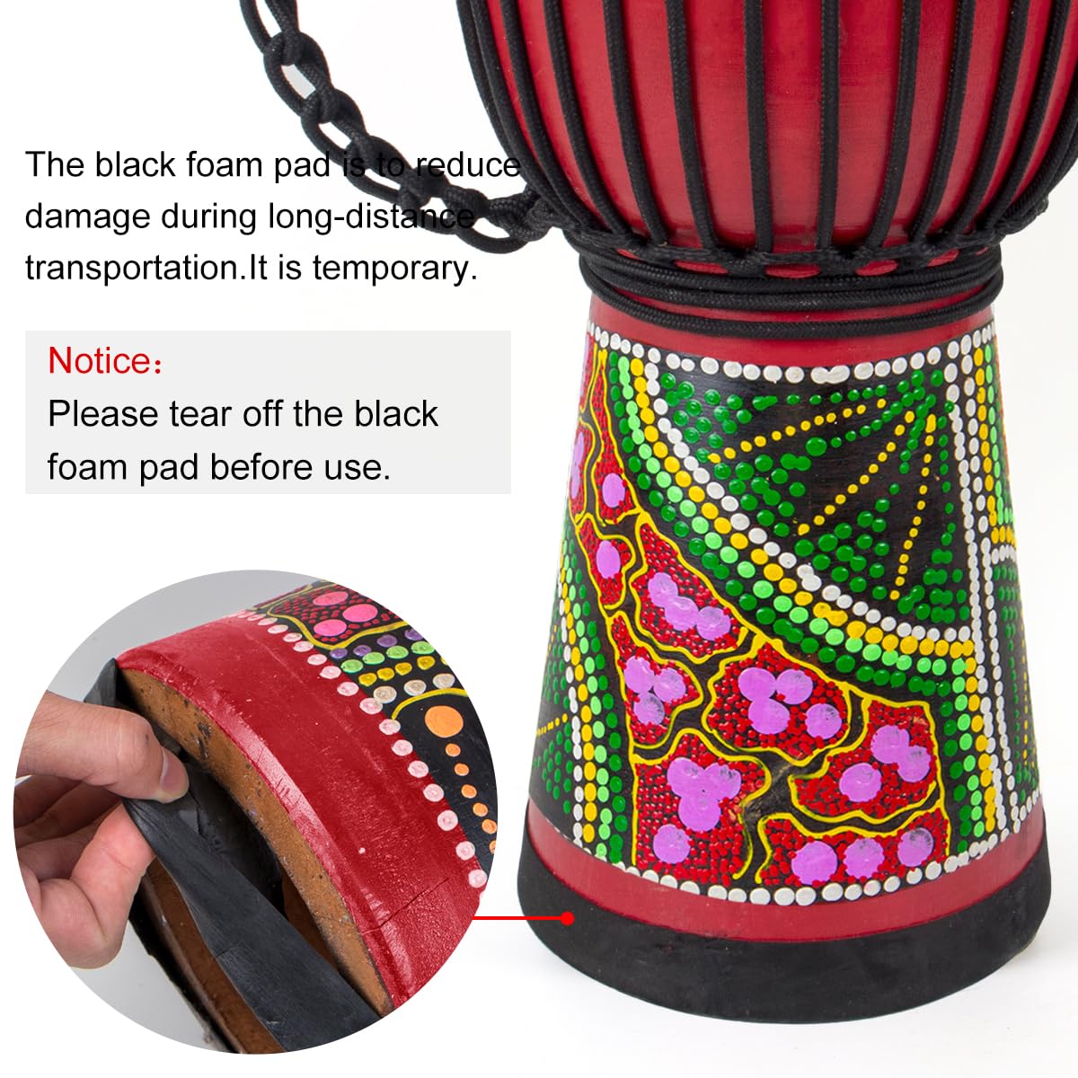 Djembes Drum Aklot African Drum Hand-Painted 9.5 X 20 Mahogany Goatskin Drumhead For Adults Starter Beginners