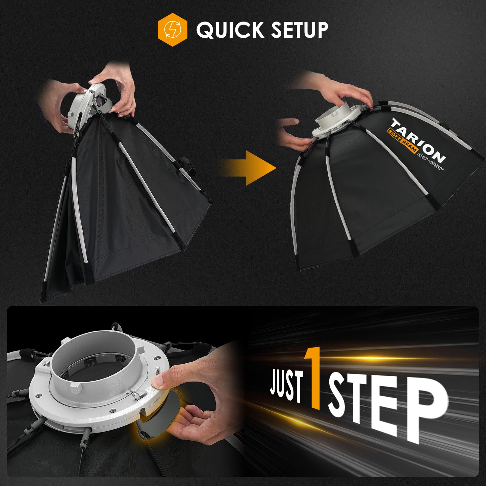 Tarion Octabox Studio Photograohy Softbox: Quick 1 Step Open & Folding 47.2In (120Cm) Octagonal Softbox Bowens Mount Deep Octa S