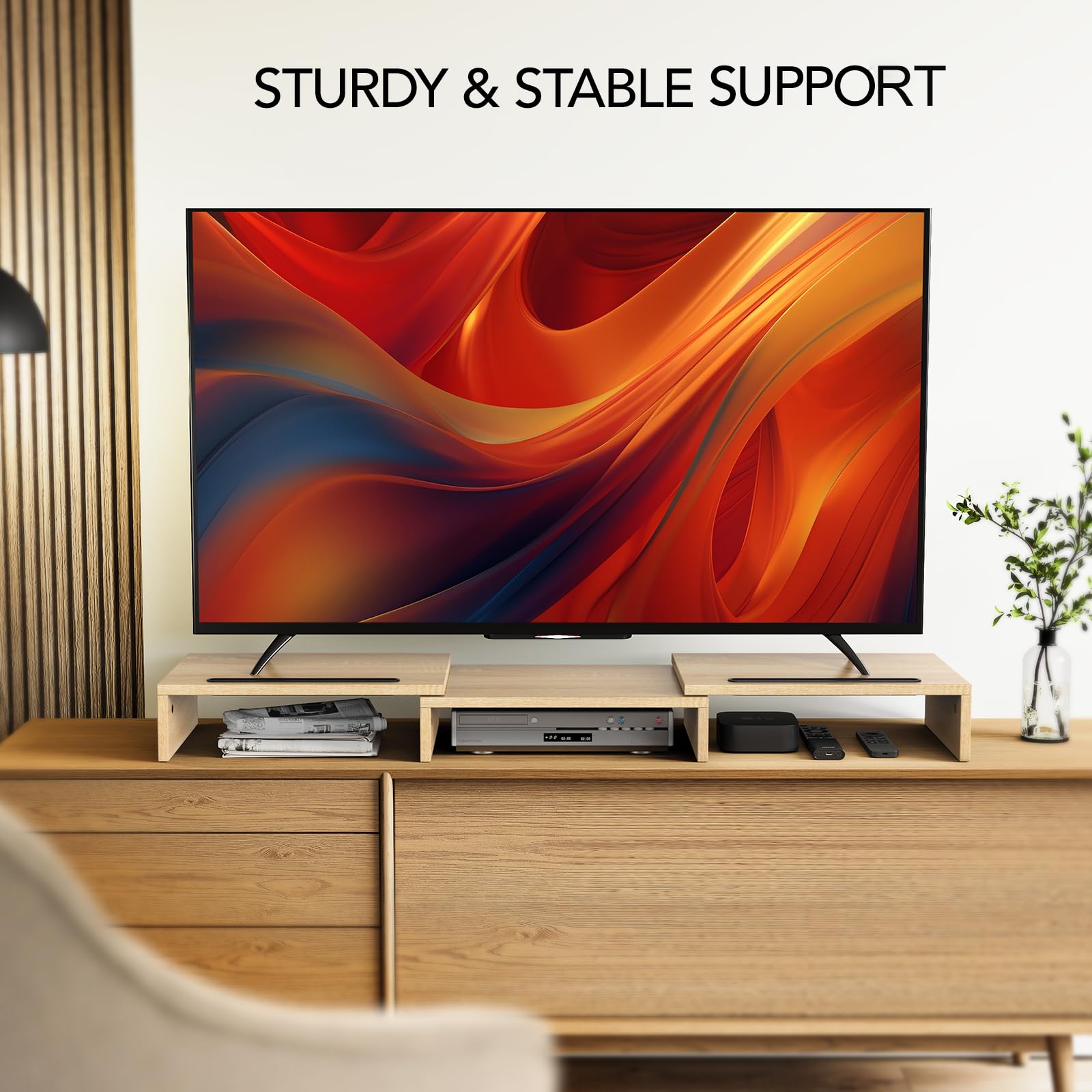 Ameriergo Dual Monitor Stand Riser  3 Shelf Screen Stand With Adjustable Length And Angle, 2 Extra Functional Slot Desktop Organ