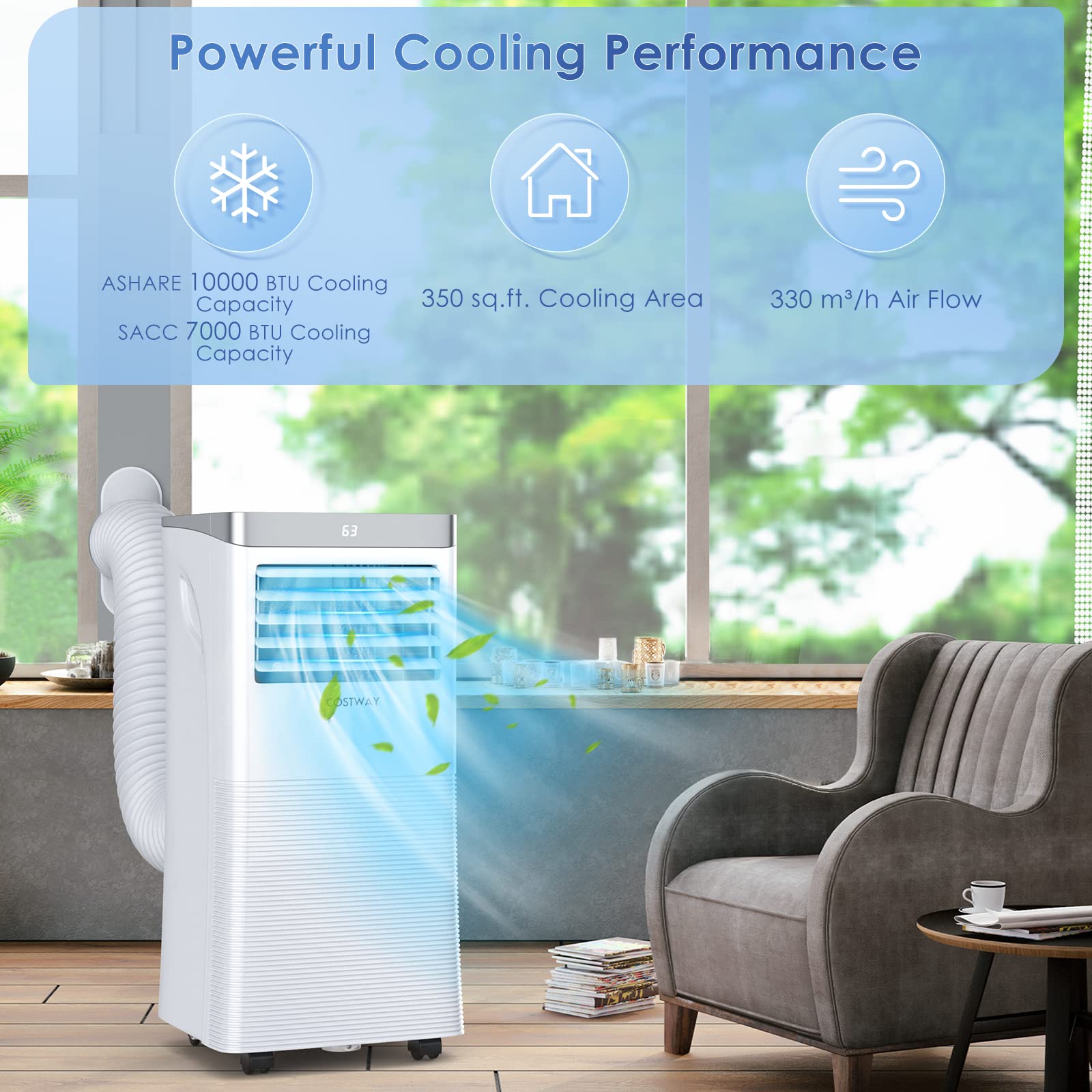 Costway Portable Air Conditioner, 10000 Btu Air Cooler With Fan & Dehumidifier Mode For Rooms Up To 350 Sq.Ft, Quiet Ac Unit Wit
