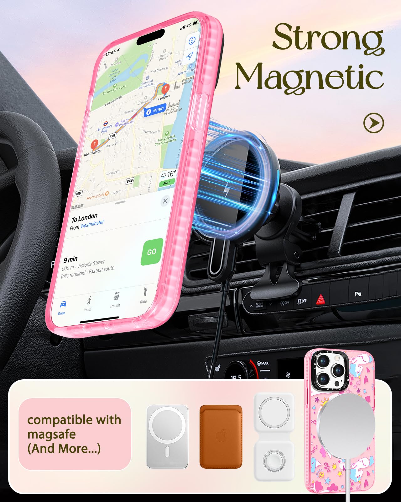 Lotadilo For Iphone 15 Pro Max Case For Women - Girls Cute Design Compatible With Magsafe Magnetic Ring Holder Stand Rainbow Hor