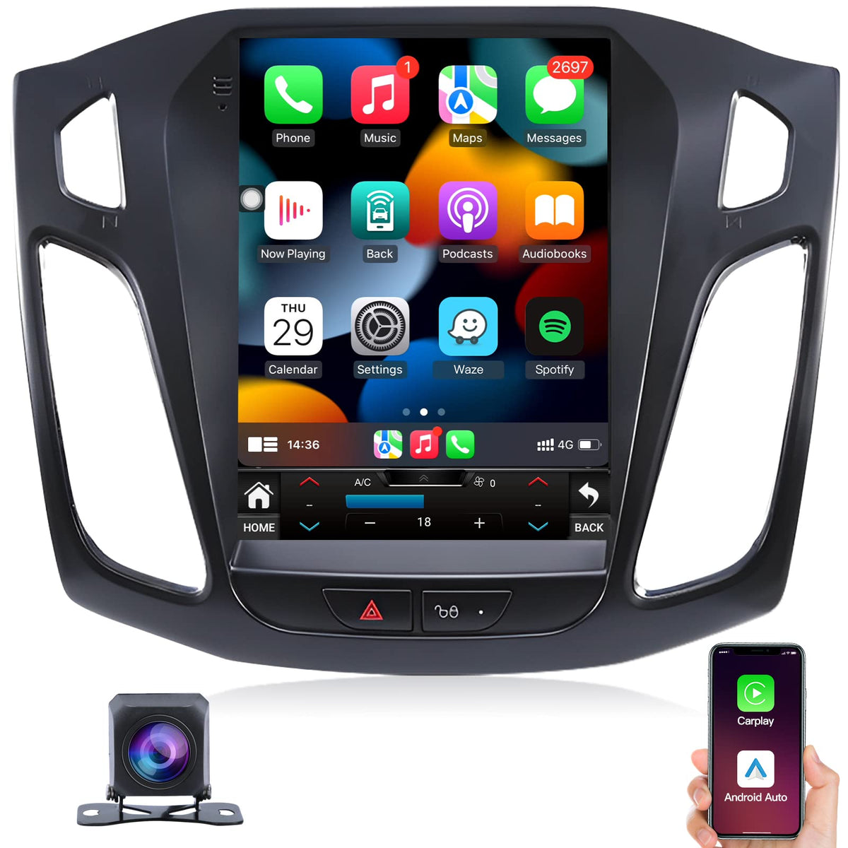 Ford Focus Car Stereo Radio 2012 2018 With Carplay/Android Auto, 10.4 Inch Ips Touch Screen Android 11 Car Radio With Gps Naviga