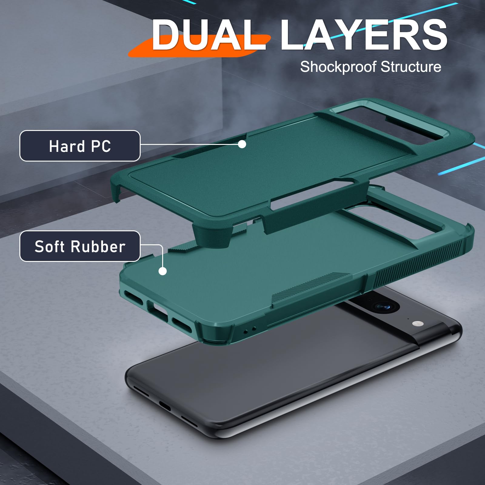 Janmitta For Google Pixel 8 Case With Screen Protector+Camera Lens Protector+Wrist Strap Lanyard,Heavy Duty Shockproof Full Body