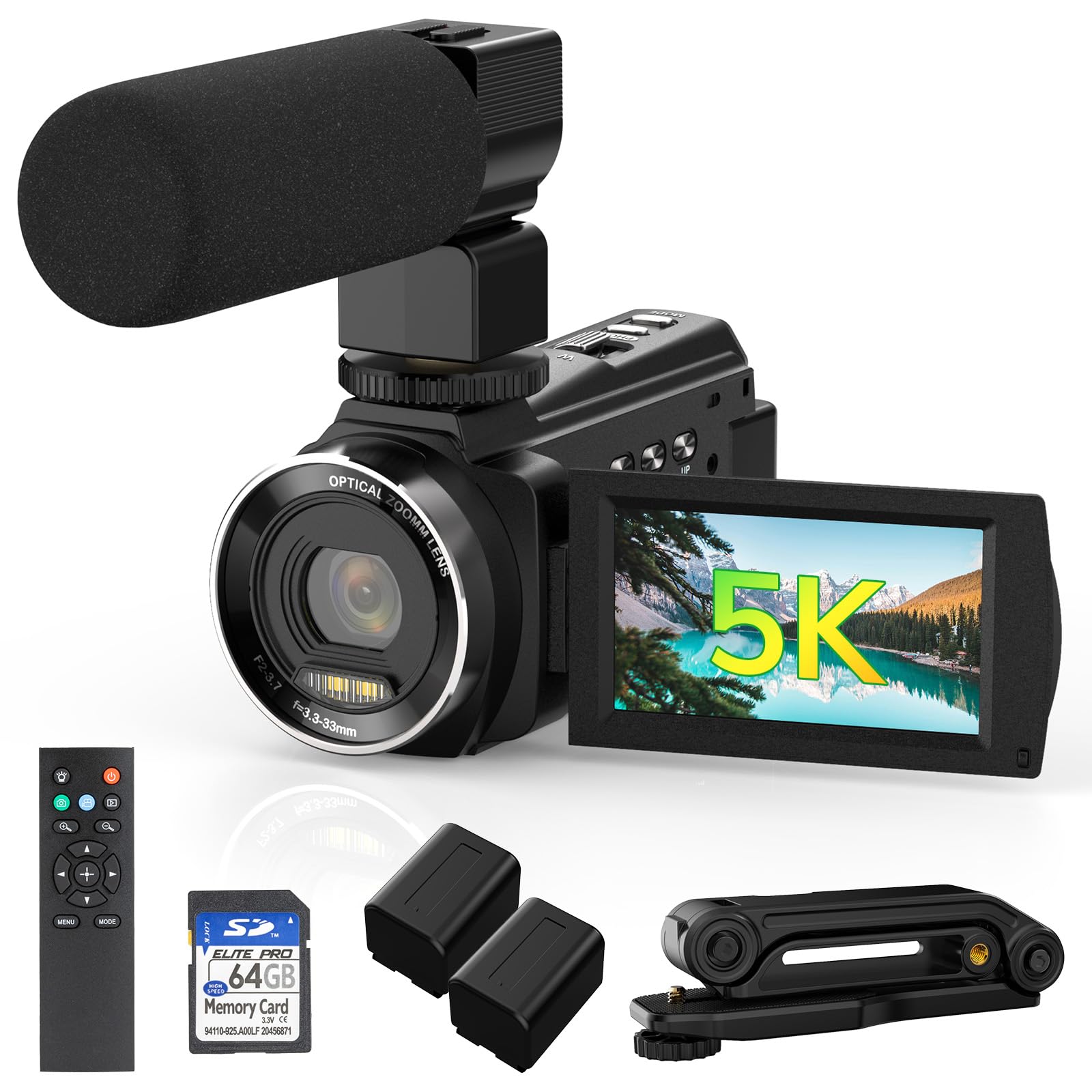 5K Video Camera Camcorder UHD 48MP 60FPS WiFi Vlog Camera for YouTube 10X Optical Zoom Camcorders with Remote Control, Handheld 
