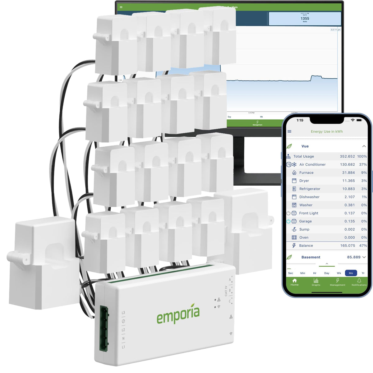 Emporia Gen 3 Smart Home Energy Monitor With 16 50A Circuit Level Sensors | Home Energy Automation And Control | Real Time Elect