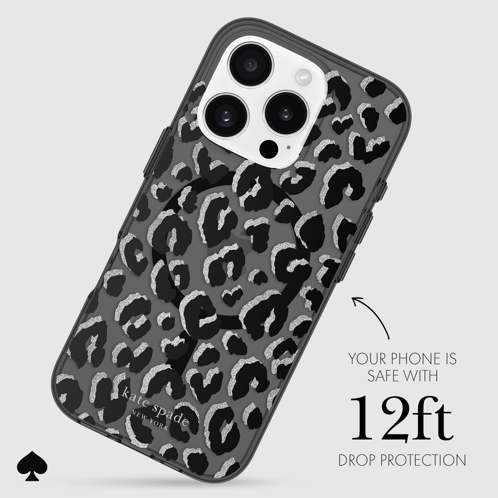 Kate Spade New York Iphone 16 Pro Case   Compatible With Magsafe   Designer Phone Case   City Leopard Black
