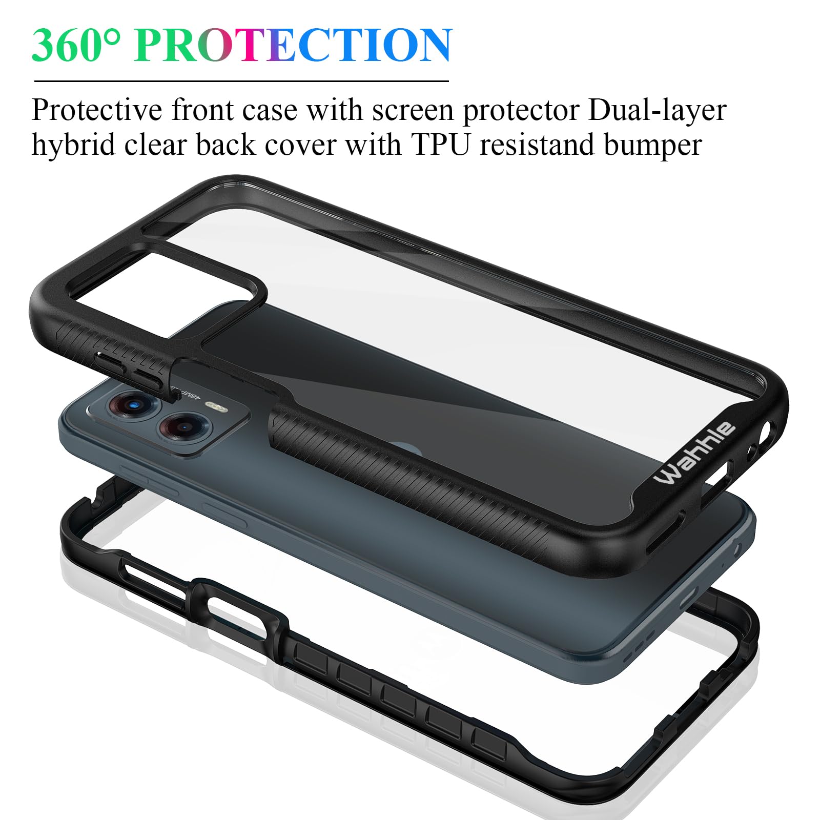 Wahhle Compatible With Moto G 5G 2023 Case, Moto G Power 5G 2023 Case, Built In Screen Protector Full Body Shockproof Slim Fit B