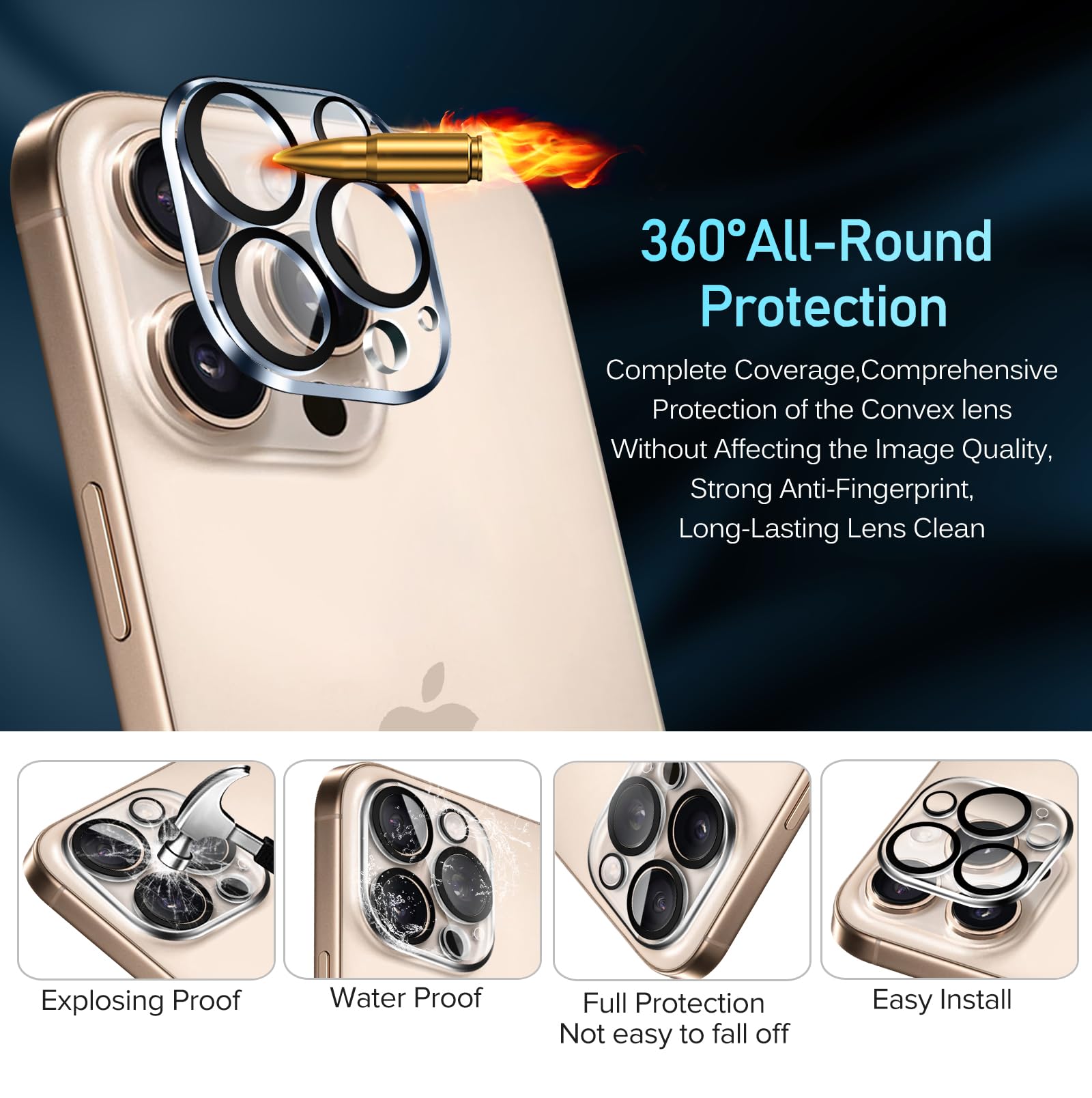 ivoler 4-Pack Tempered Glass Camera Lens Protector for iPhone 14 Pro Max, 15 Pro Max, 15 Pro, 14 Pro - Transparent, Case Friendly