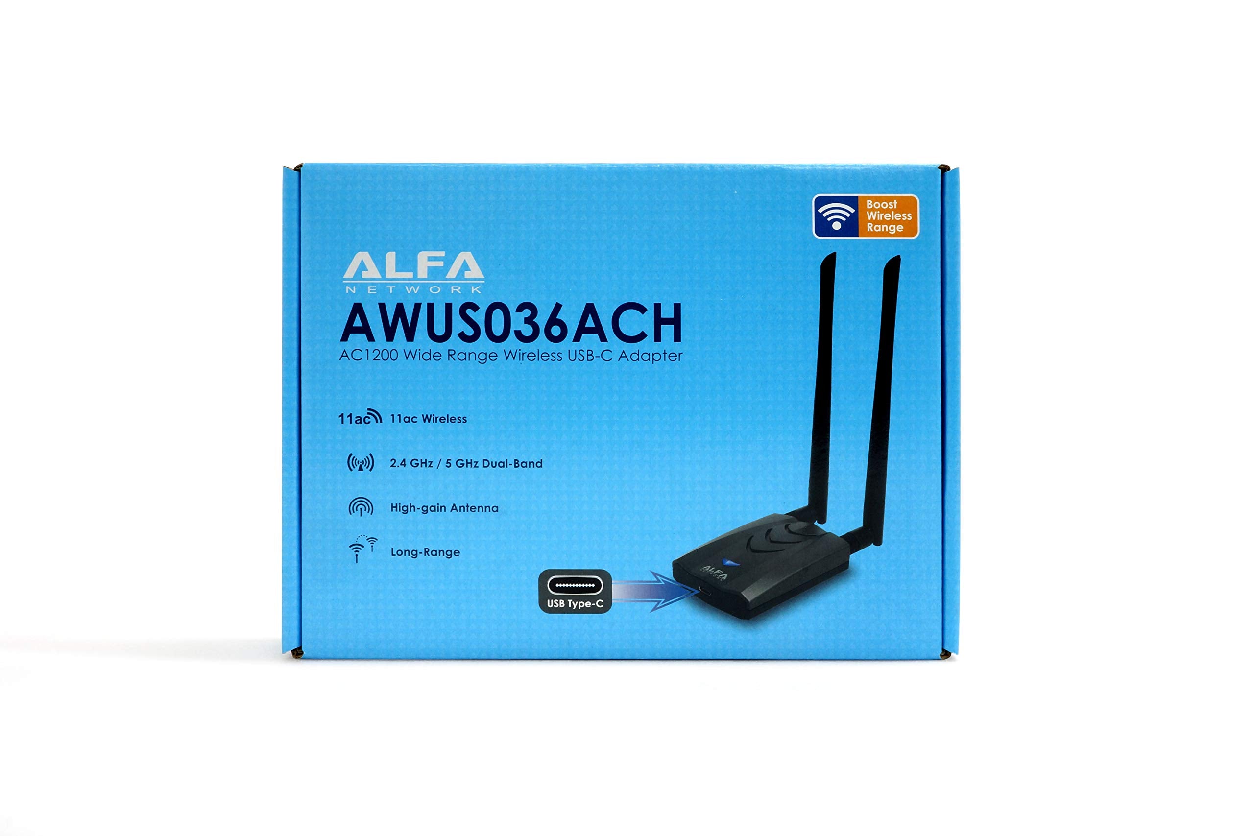 ?New Version Type-C Wifi Usb? Alfa Awus036Ach Long-Range Dual-Band Ac1200 Wireless Wi-Fi Adapter W/2X 5Dbi External Antennas - 2