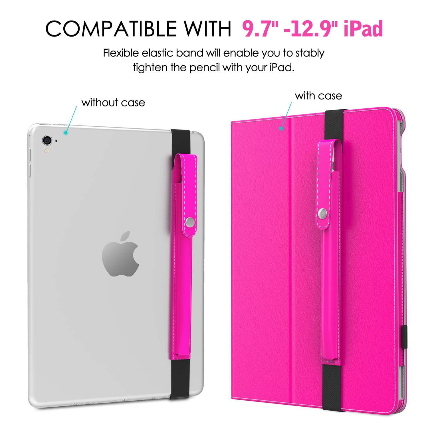 MoKo Pencil Holder for Apple Pencil Pro, Apple Pencil 1st/2nd Generation, Apple Pencil (USB C), PU Leather iPad Pencil Sleeve Pouch with Buckle & Elastic Band Attach to iPad Case, Pitaya Red