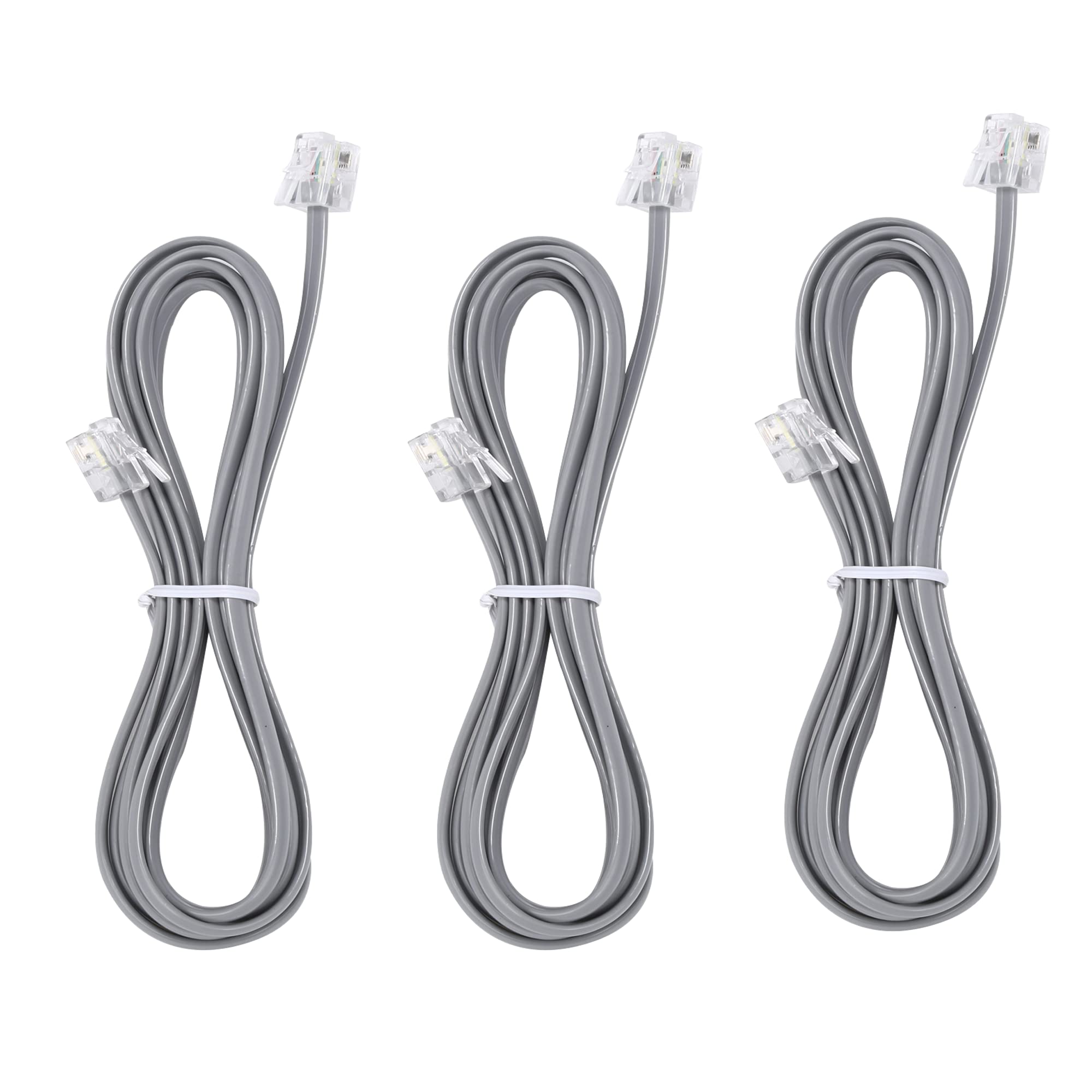 Telephone Landline Extension Cord Cable Cord With Standard Rj 11 6P4C Plug (3Ft 3Pack, Silver)