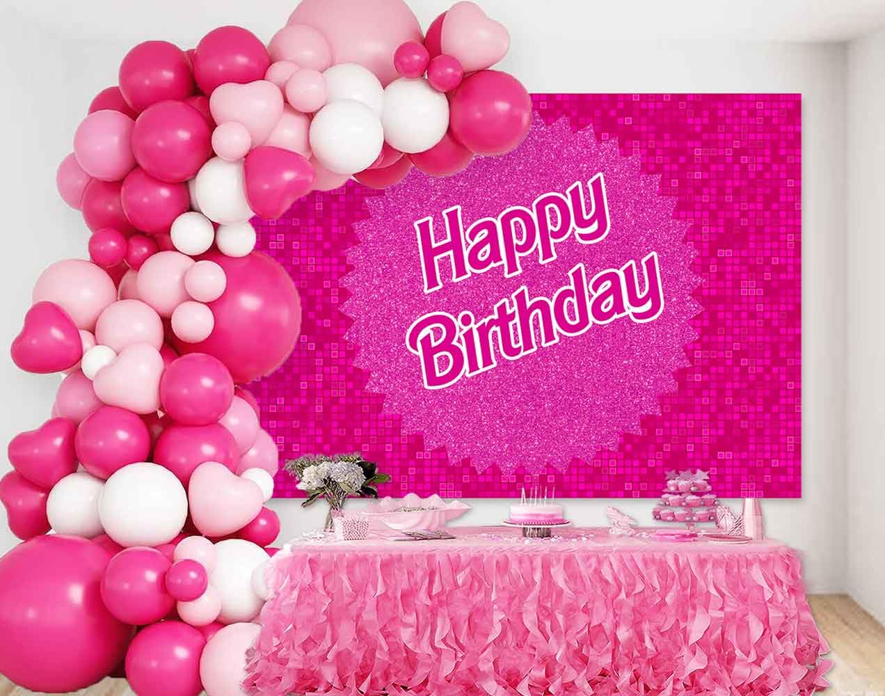 Sensfun Glitter Hot Pink Birthday Backdrop Princess Girl Birthday Party Decorations Shinning Square Squins Wall Photography Back