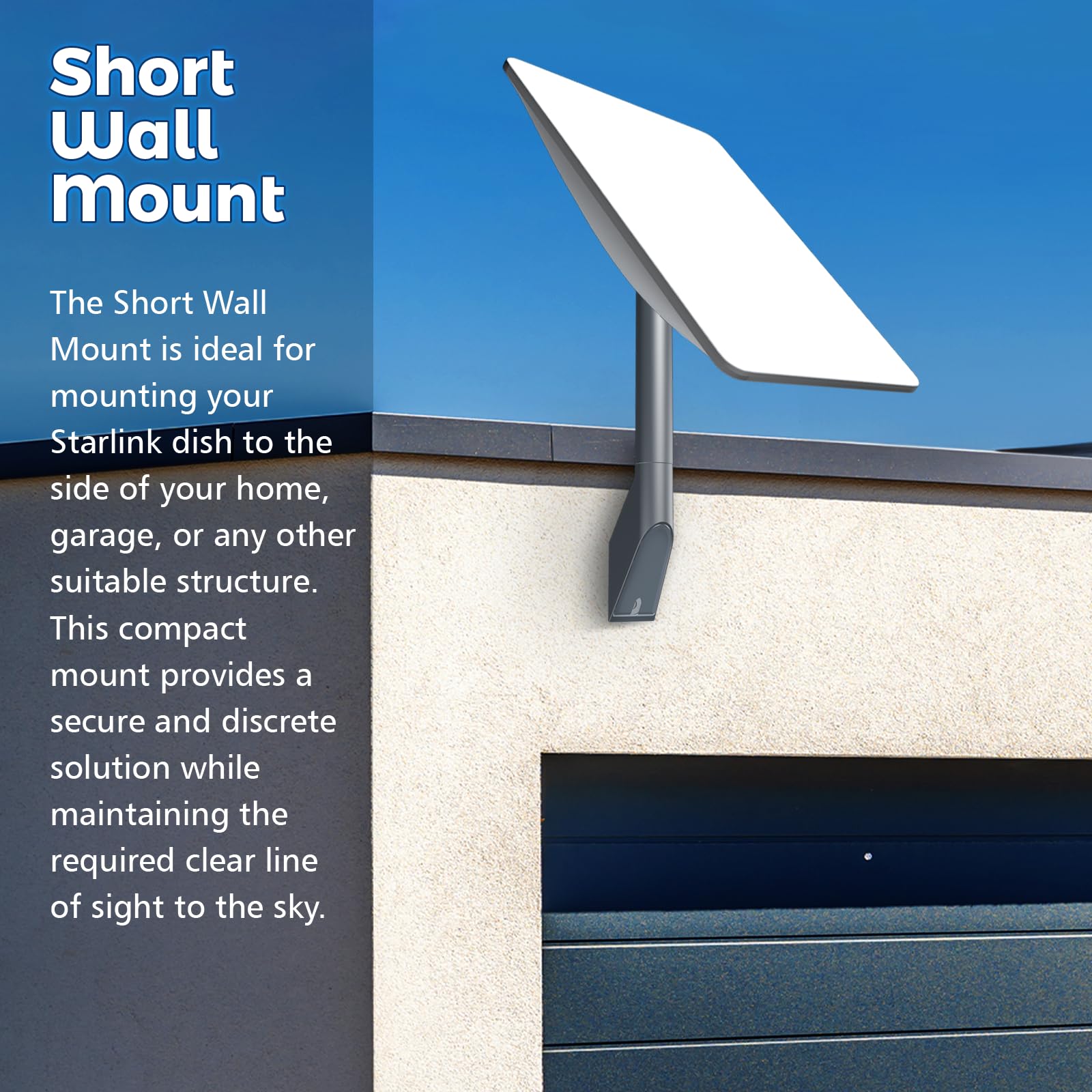 Starlink V2 Gen2 Short Wall Mount, Oem Mounting Kit Suitable For Buildings With Short Eaves, Compatible With Starlink V2 (Gen 2)