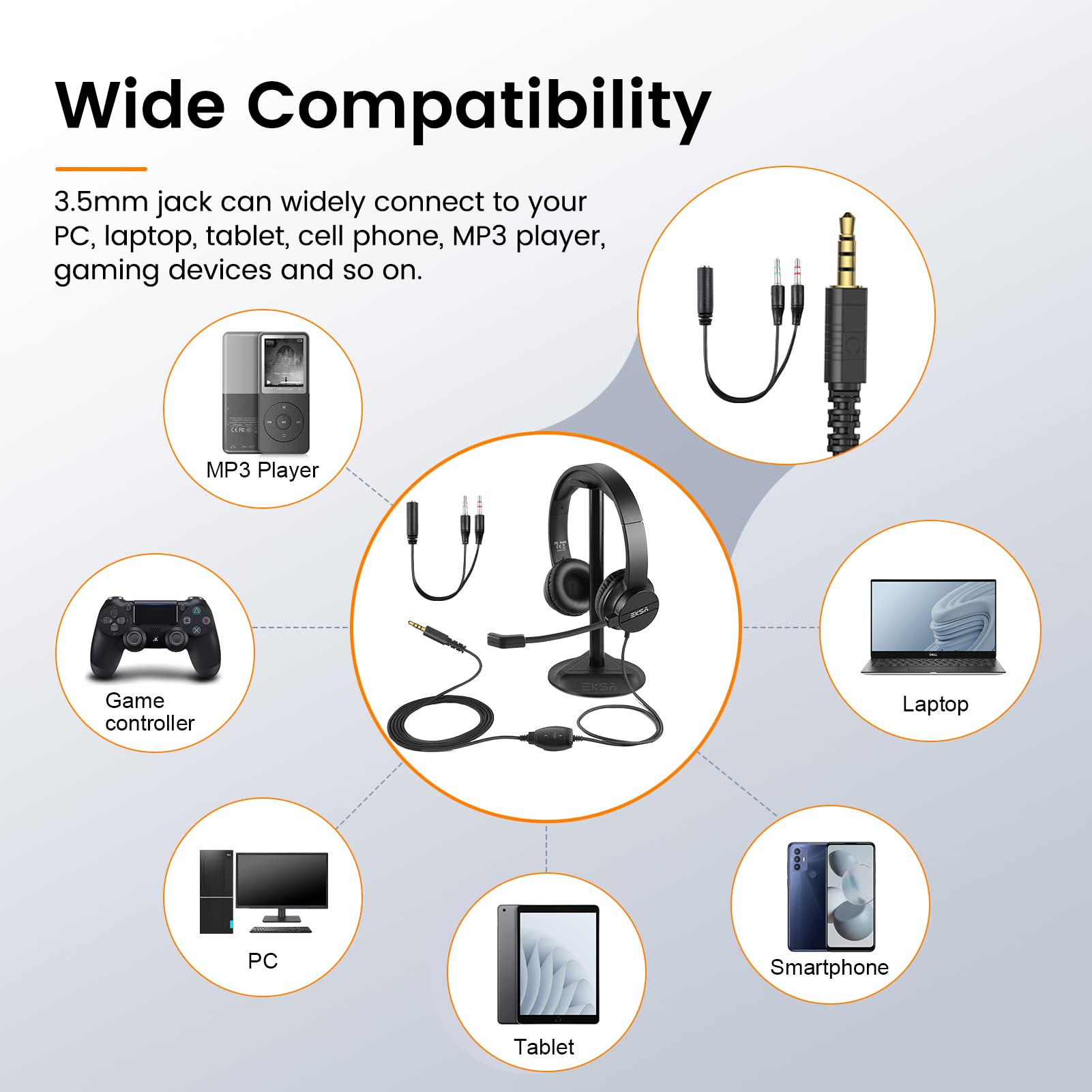 Headsets With Microphone For Laptop, 3.5Mm Wired Computer Headset Super Lightweight Noise Cancelling Headphones With In Line Con