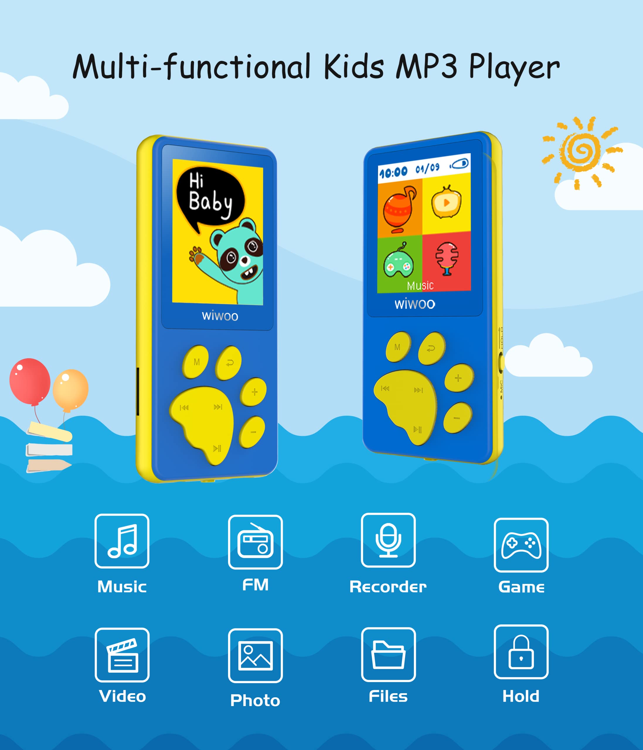 Wiwoo Mp3 Player For Kids,Kids Mp3 Player Music Player With Video Games Voice Recorder And Headphone, Portable Toddler Music Pla