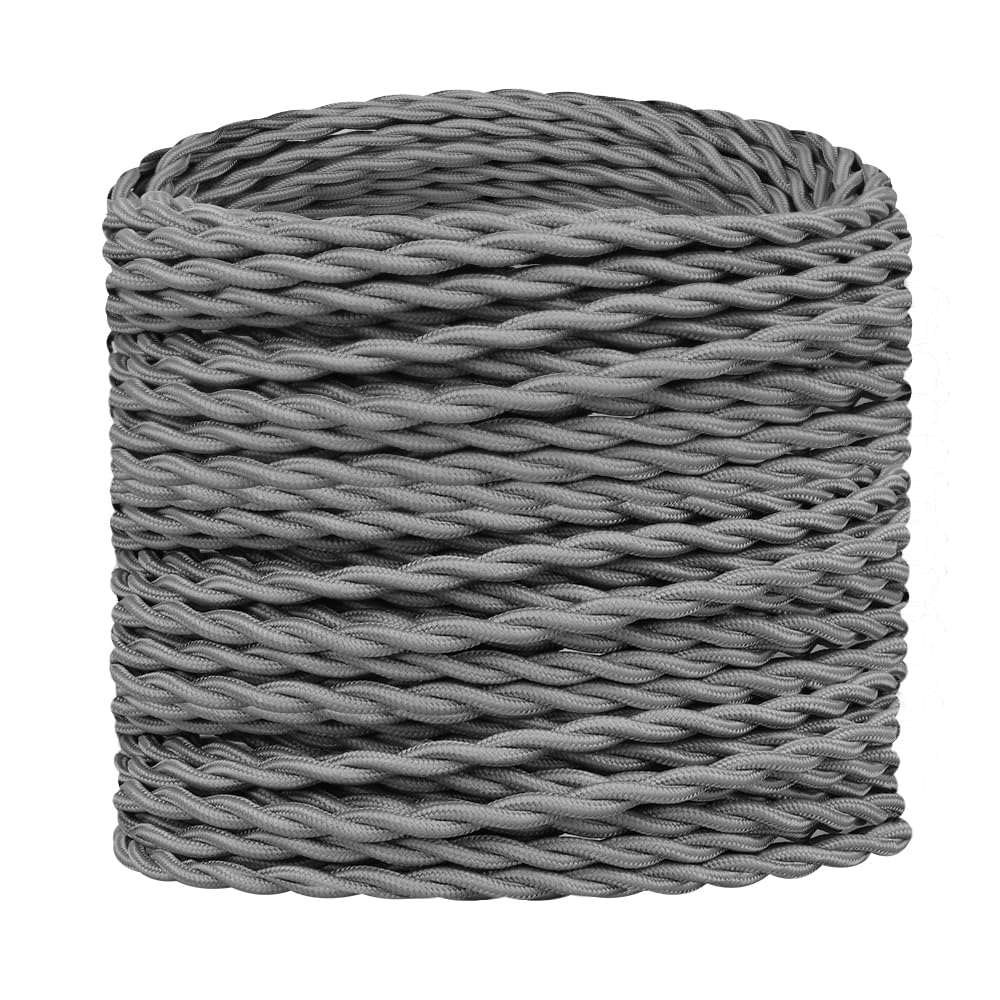 Helunsi 32.8Ft Twisted Cloth Covered Wire, Gray 18/2 Cloth Covered Electrical Wire, 18 Wire Gauge 2 Conductor Fabric Covered Lam