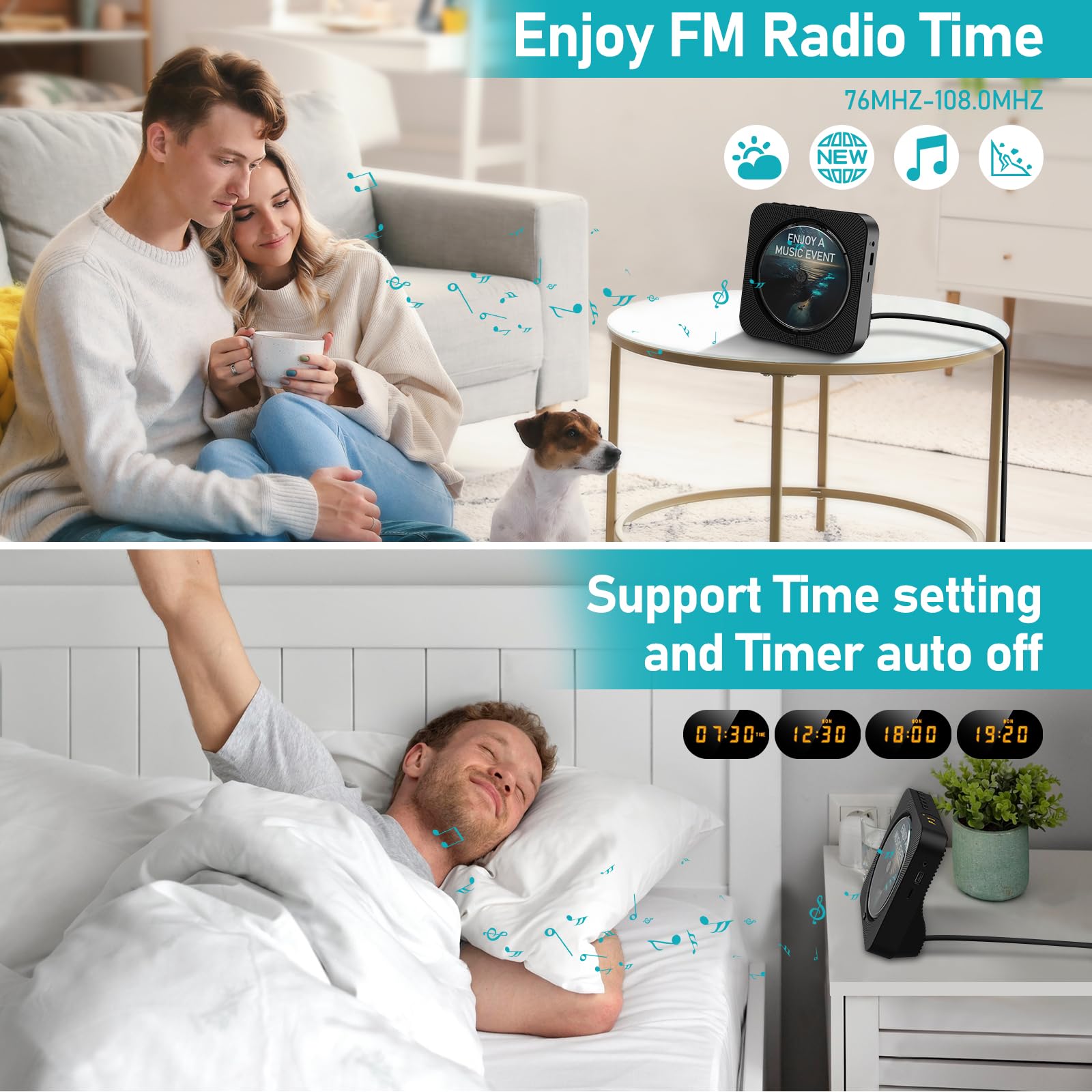 Micocious Cd Player Bluetooth Desktop Cd Player With Speakers For Home Portable Music Cd Players With Rc, Led Display, Fm Radio,