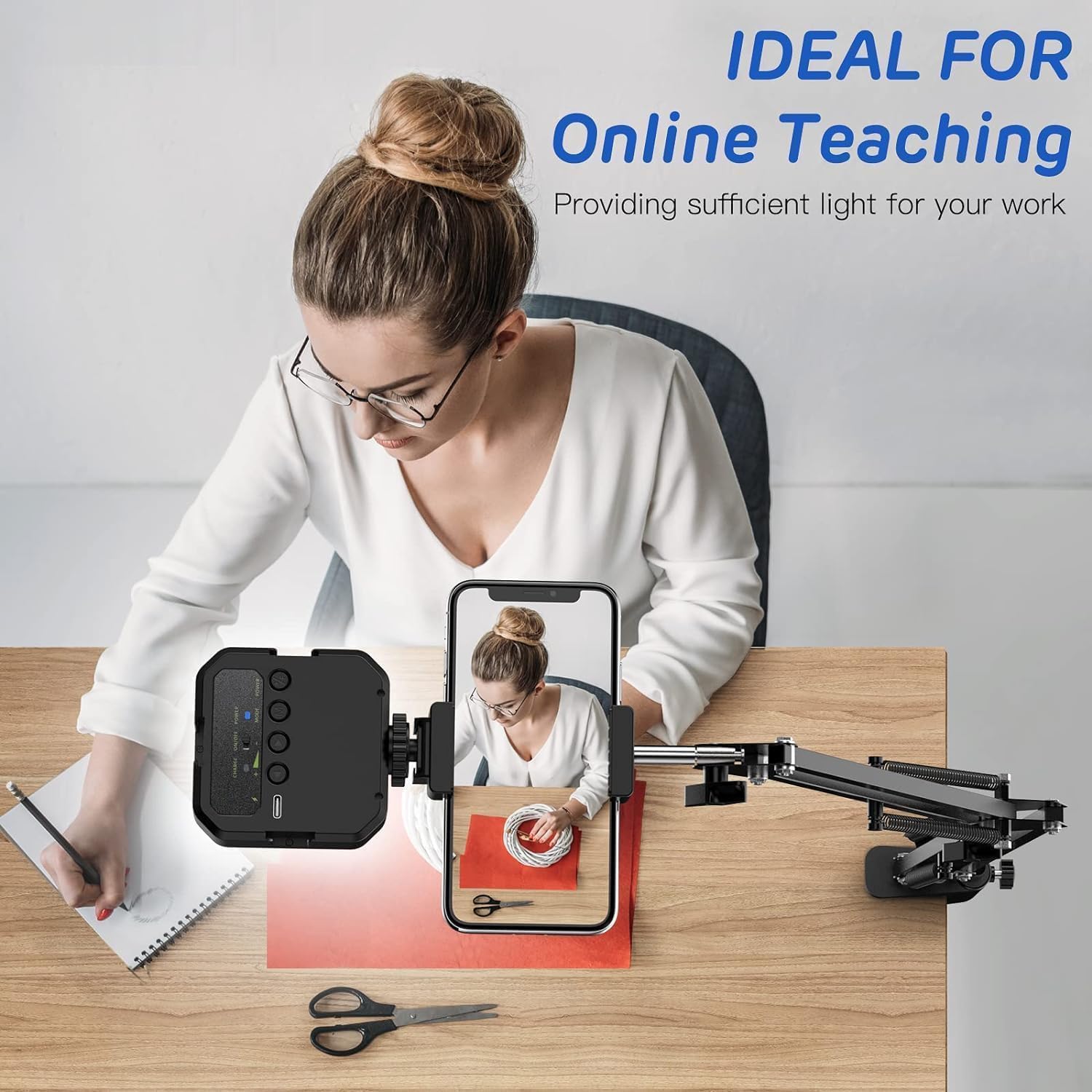 Overhead Phone Mount, Articulating Arm Cell Phone Holder With Led Light, Flexible Phone Stand For Live Streaming, Video Recordin