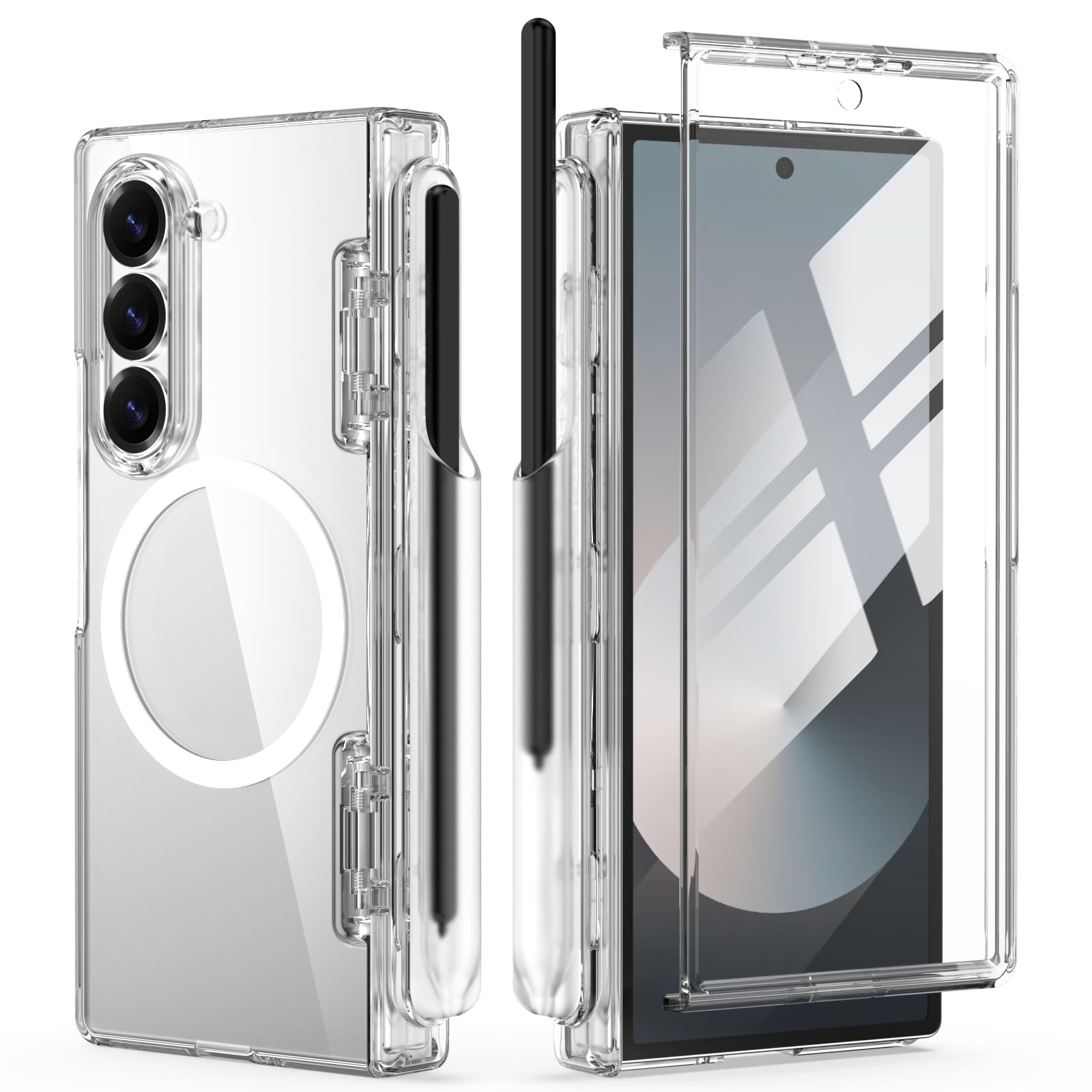 Dakorie For Samsung Z Fold 6 Case Clear Magsafe With Hinge Protection Built-In S Pen Holder & Hd Glass Screen Protector Shockpro