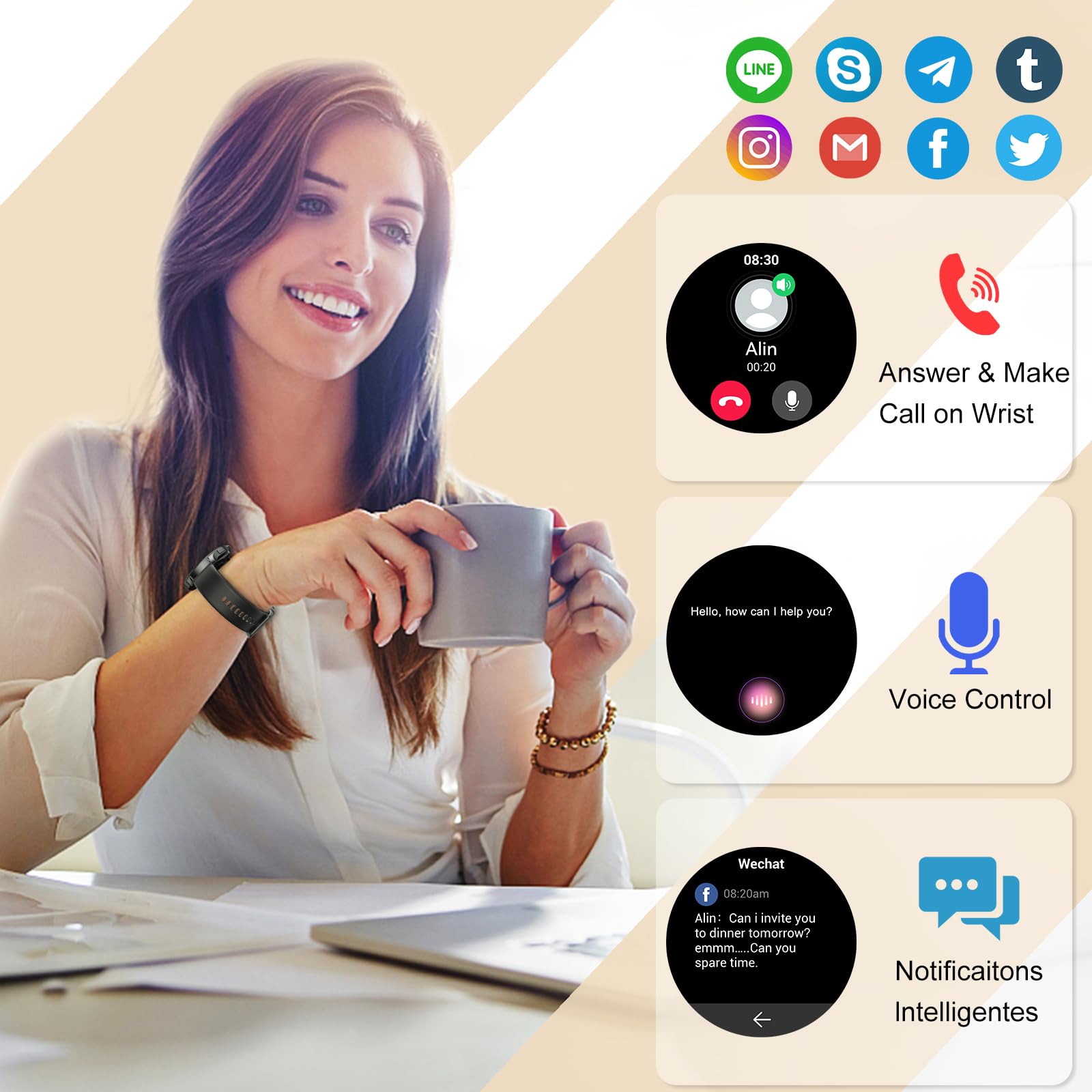 Smart Watch, 40Mm Amoled Touchscreen Smartwatch For Men Women (Answer/Make Call), Fitness Tracker With 110+ Sport Modes, Ip68 Wa