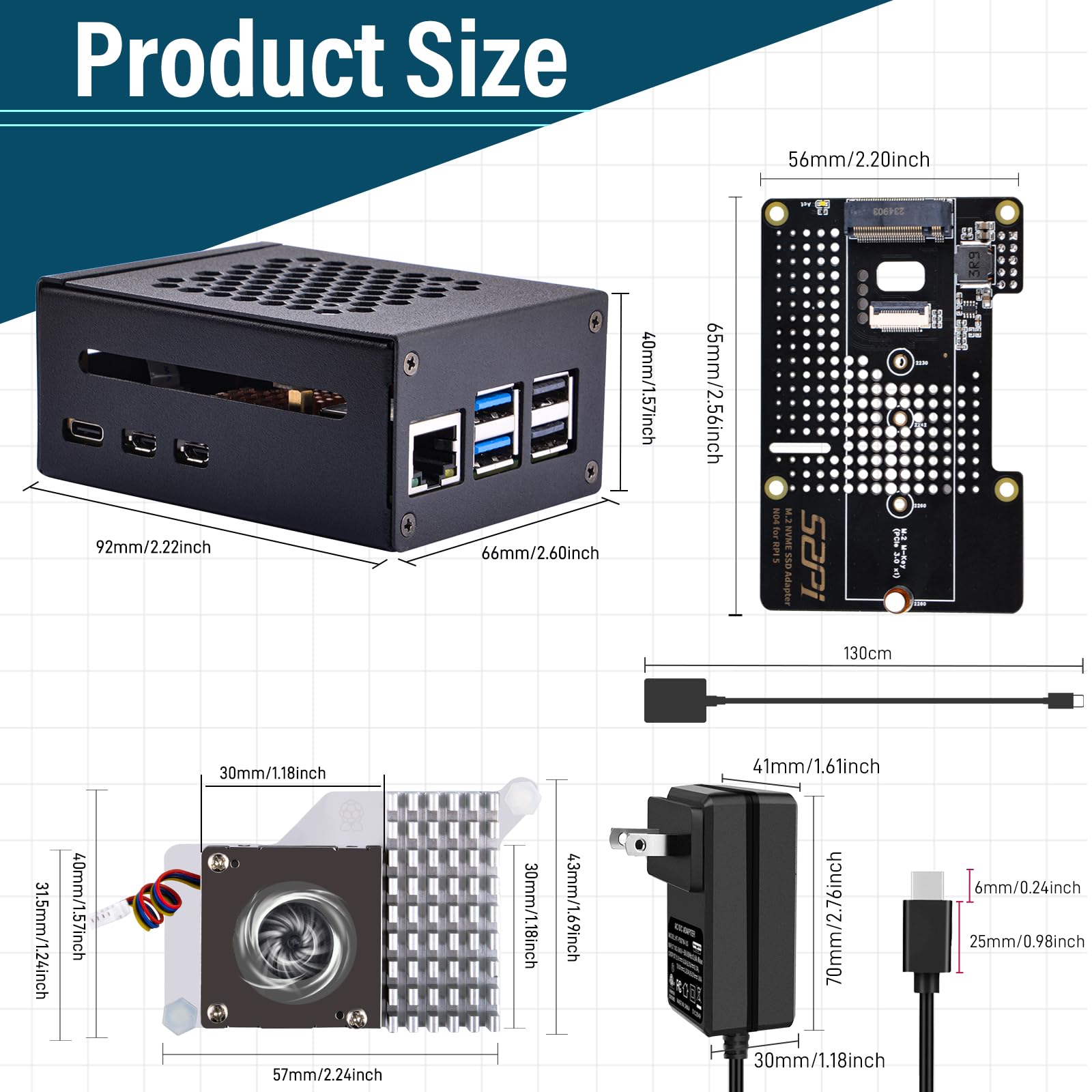 Geeekpi Metal Case For Raspberry Pi 5, With Pi 5 Official Active Cooler, N04 M.2 Nvme Ssd Pcie Peripheral Board And 27W Usb C Po