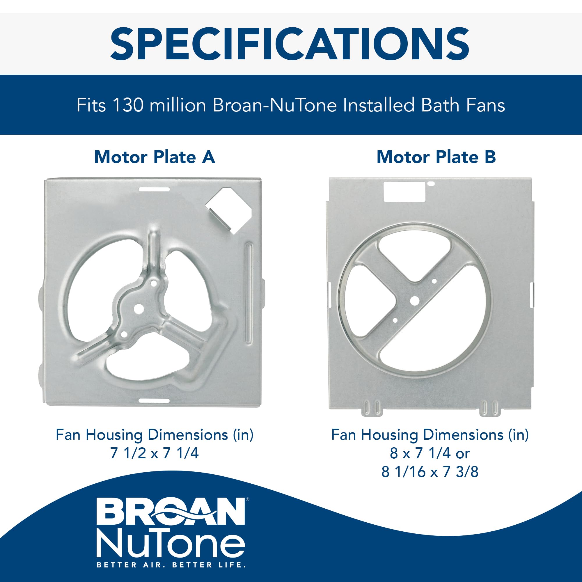Broan-NuTone RE70BN Bathroom Exhaust Fan Motor Kit, 70 CFM, Easy DIY Replacement, Aluminium, Metal