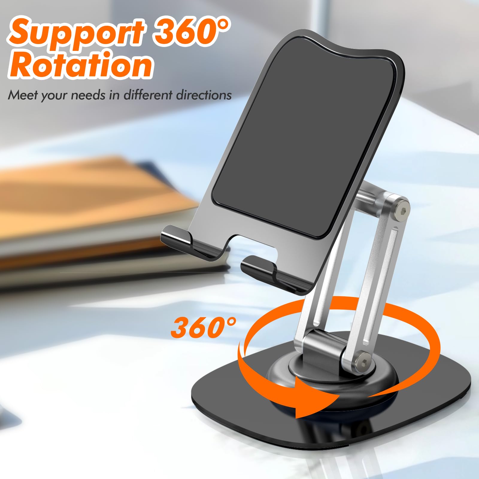 Ztgygy Cell Phone Stand For Desk, Adjustable Foldable Desktop Phone Holder, 360 Degree Rotating Phone Stand For Recording Compat