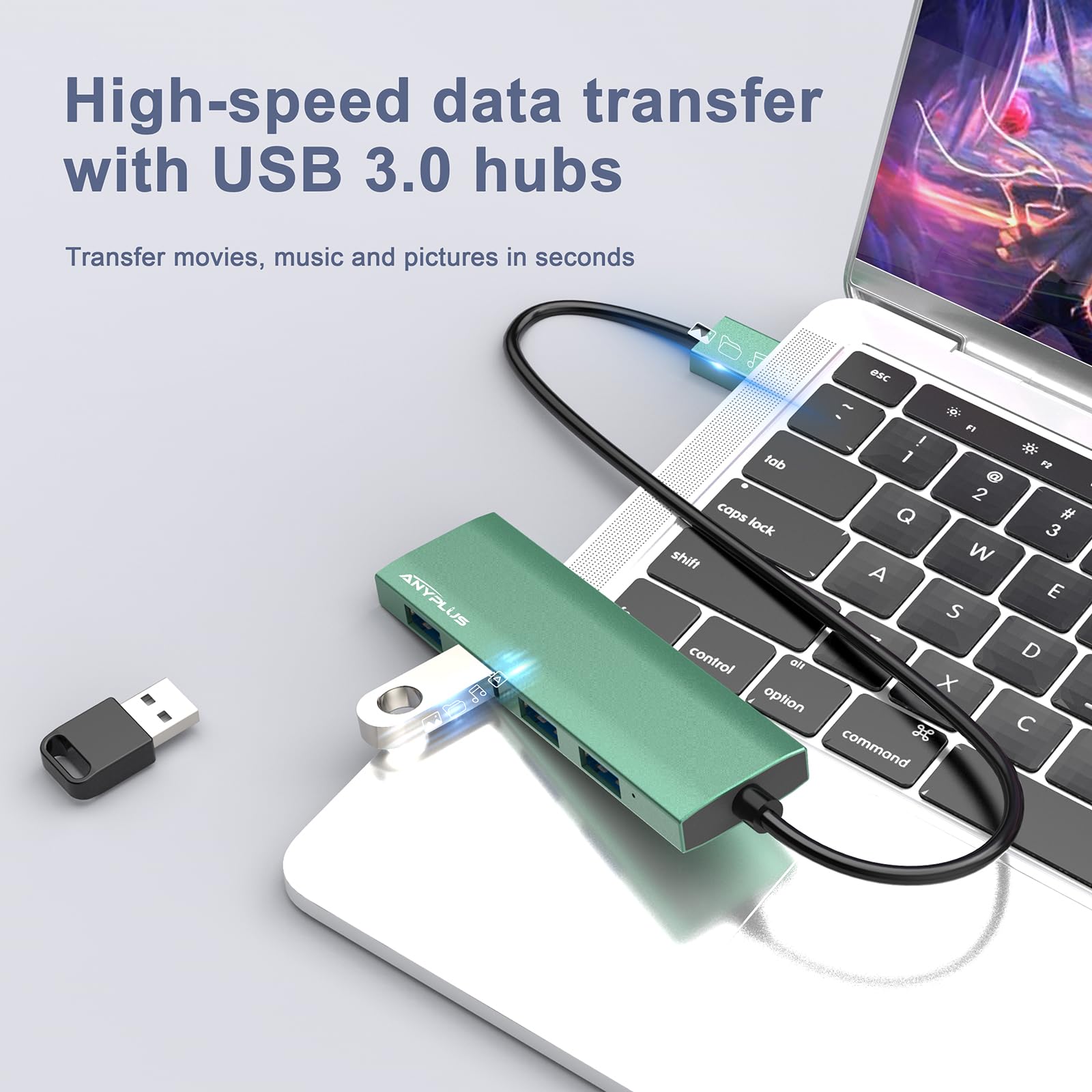 Anyplus Usb Hub, Usb 3.0 Hub Aluminum Alloy Ultra Slim Usb Splitter, Portable 4 Port Usb Extender, Usb Hub For Laptop, Pc, Macbo