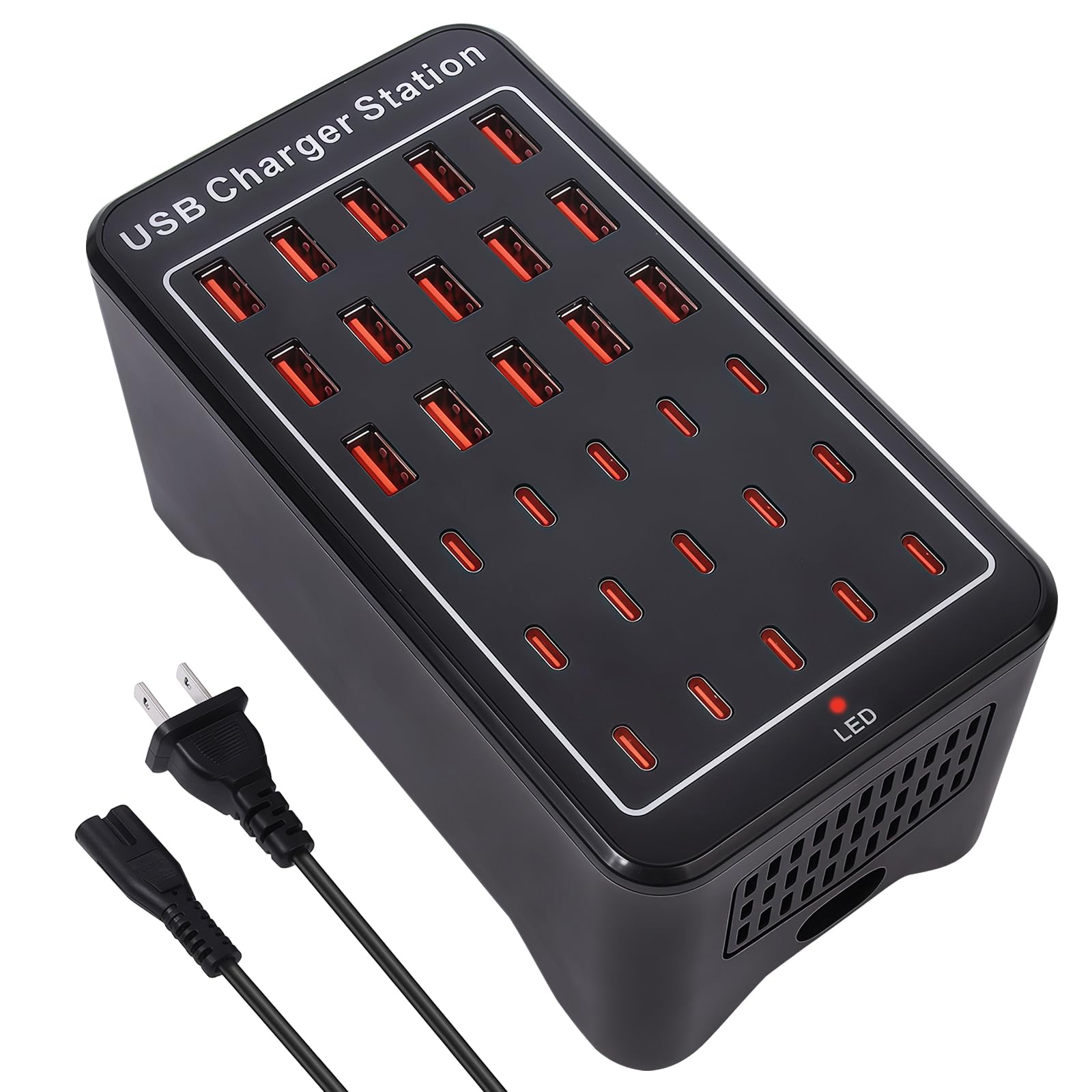 150W(30A) USB Charging Station, 30-Port USB C Charger Block, Multiple Desktop/Wall Fast Charger with Intelligent Protection Comp