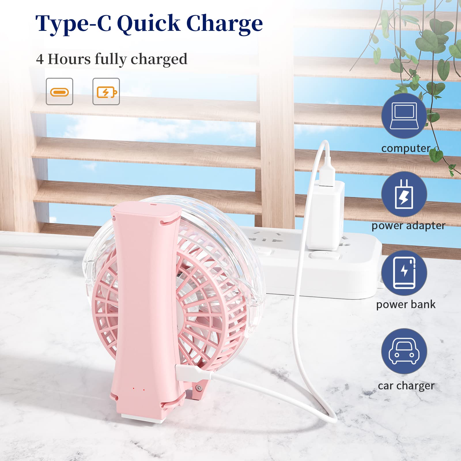 Handfan Handheld Misting Fan With 34Ml Water Tank, Portable Mister Fan Rechargeable, Battery Operated Spray Water Mist Fan, Mini