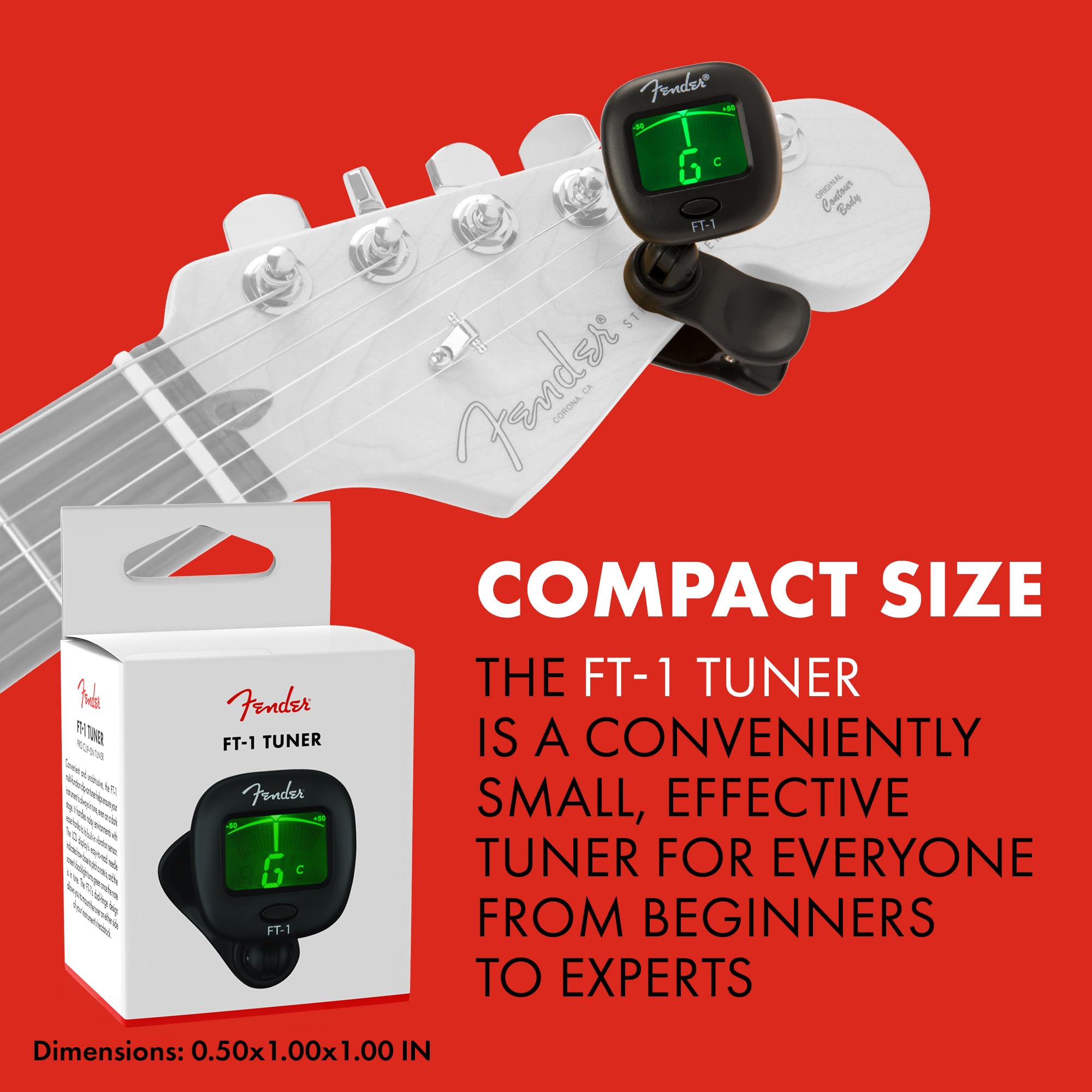 Fender Ft 1 Professional Guitar Tuner Clip On, With 1 Year Warranty, Full Range Chromatic Guitar Tuner With Dual Rotating Hinges
