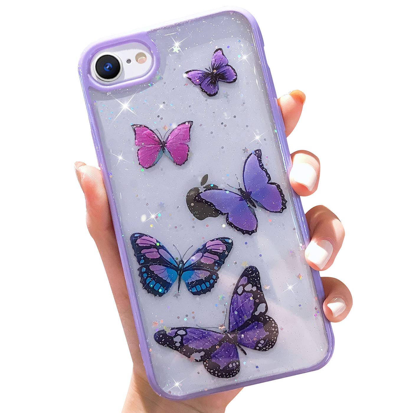 Wzjgzdly Butterfly Bling Clear Case Compatible With Iphone Se 2020 Case, Iphone 8 Case, Iphone 7 Case, Glitter Case For Women Cu