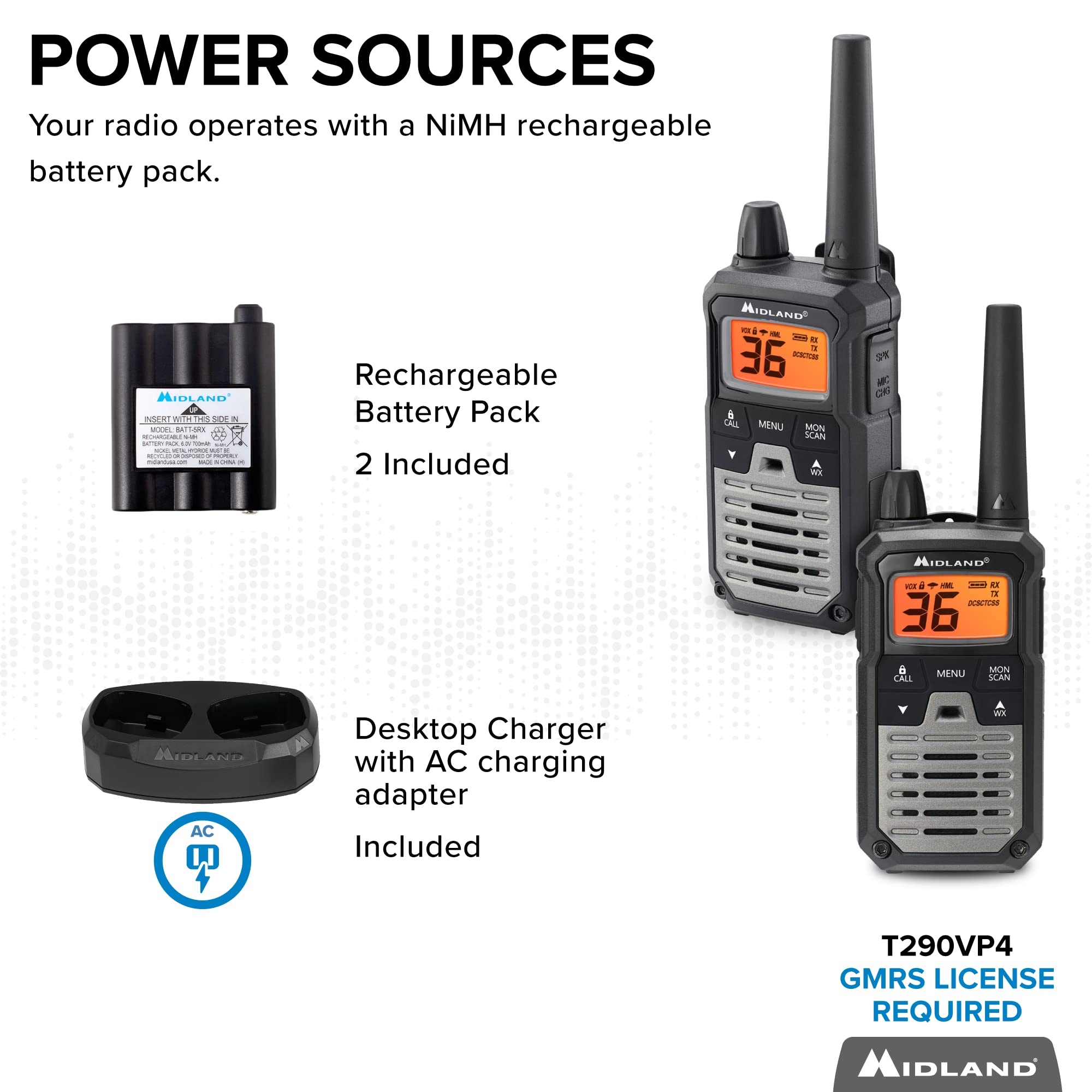 Midland T290Vp4 High Powered Gmrs Two Way Radios | Long Range Communication With 36 Channels & 121 Privacy Codes | Durable, Water Resistant Design For Outdoor Adventures