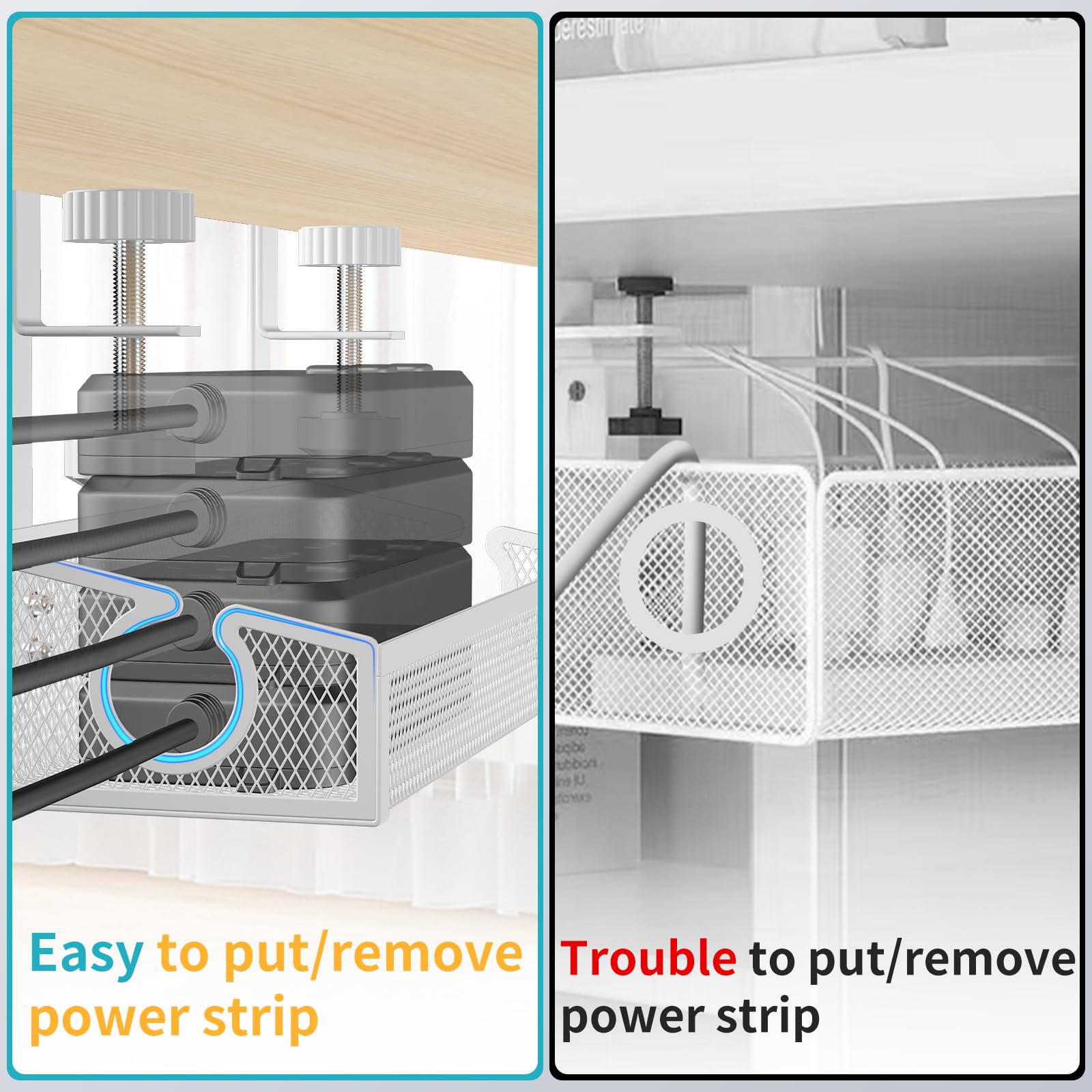 Under Desk Cable Management Tray White, No Drill Desk Cable Management Organizer With Clamp For Desk Wire Management, Desk Pc Co