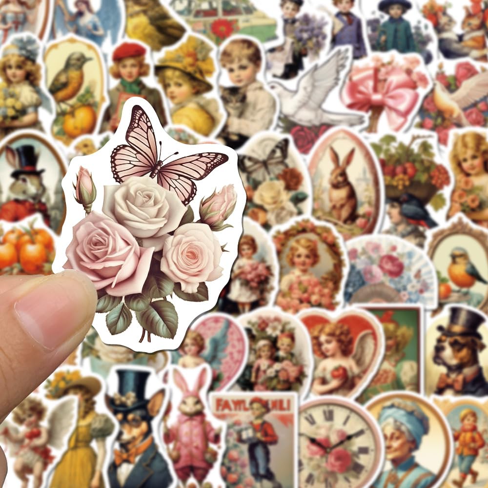 Yoksas 50Pcs Vintage Victorian Stickers   Waterproof Vinyl Old Antique Art Stickers For Laptops,Water Bottles,Scrapbooking,Journ