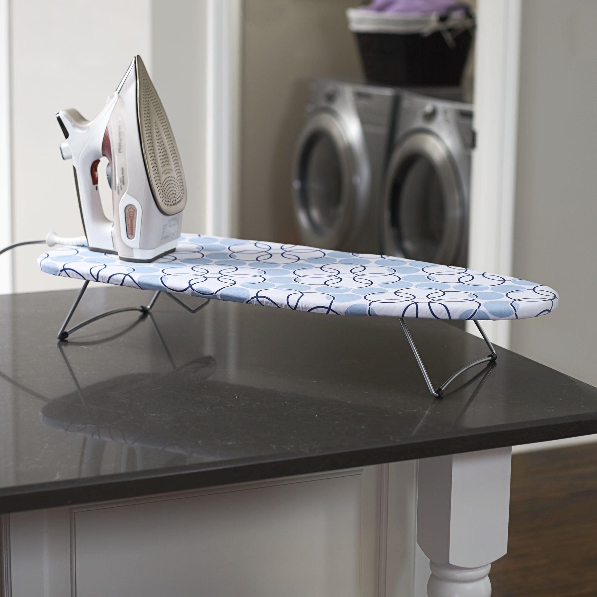 Household Essentials 122101 Small Tabletop Ironing Board With Folding Legs   Magic Rings Cover And Pad,Blue Rings