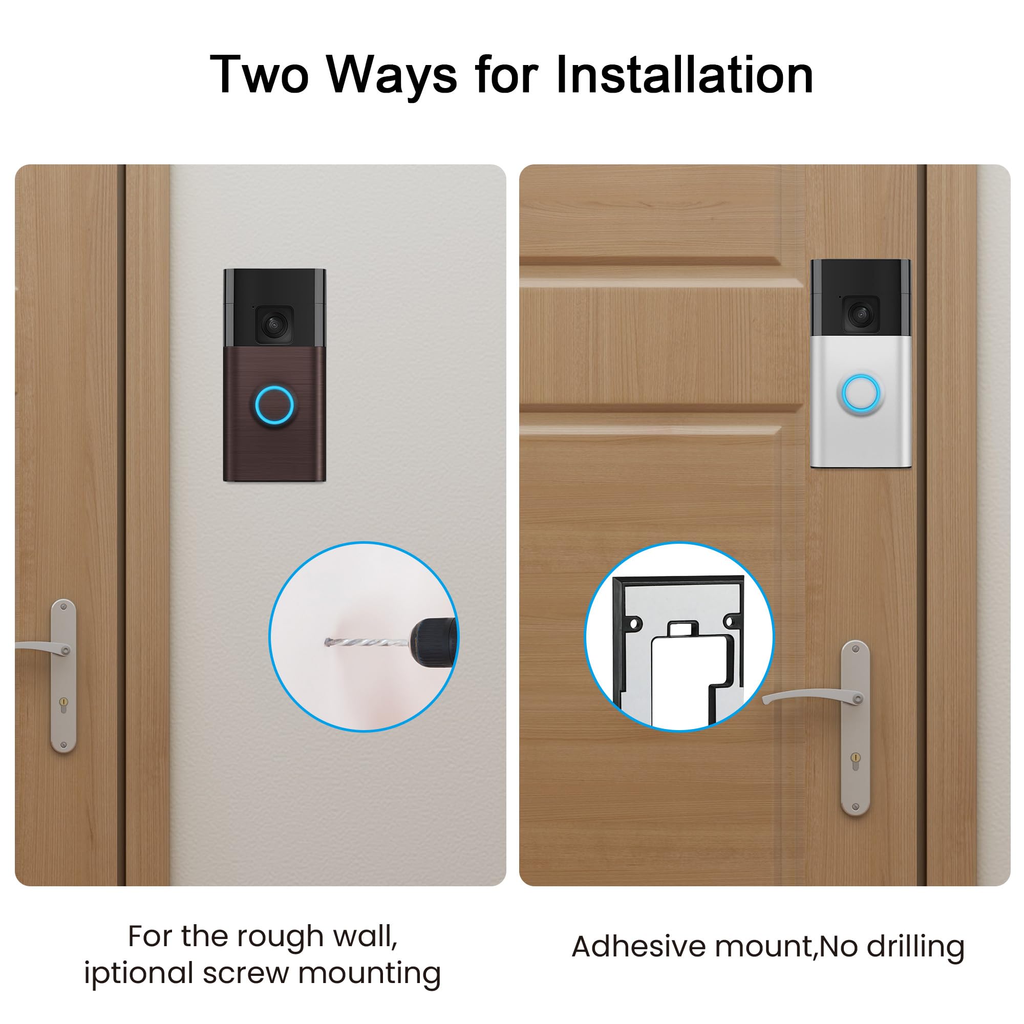 No Drill Adhesive Video Doorbell Mount Compatible With Ring Battery Doorbell (2024 Release) Wireless, Door Mounting Holder Brack