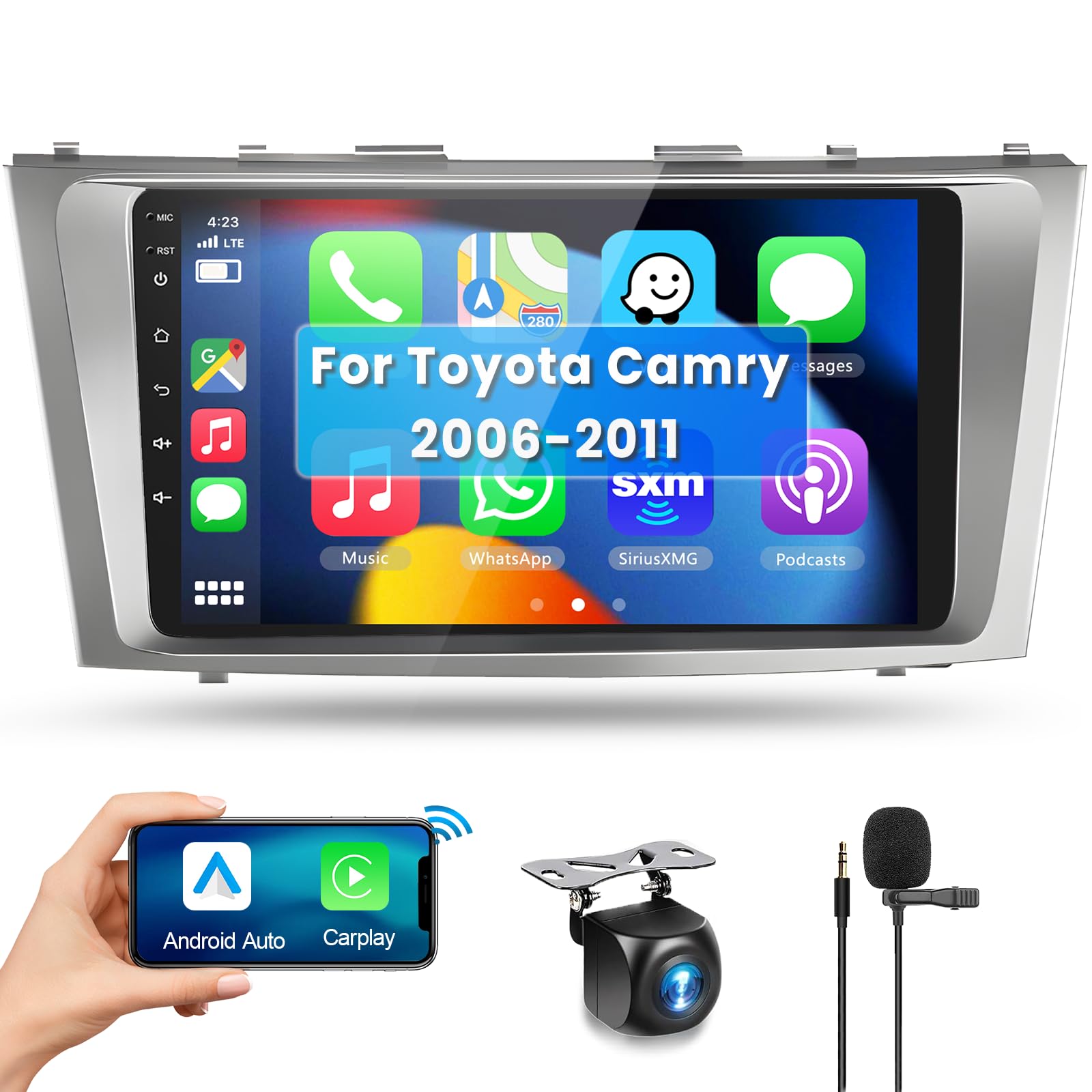 Podofo Android 13 Car Stereo For Toyota Camry 2006 2007 2008 2009 2011 With Wireless Carplay Android Auto, 9 Inch Touch Screen Car Radio Gps/Wifi/Bluetooth/Hifi Audio/Usb/Swc+Hd Backup Camera