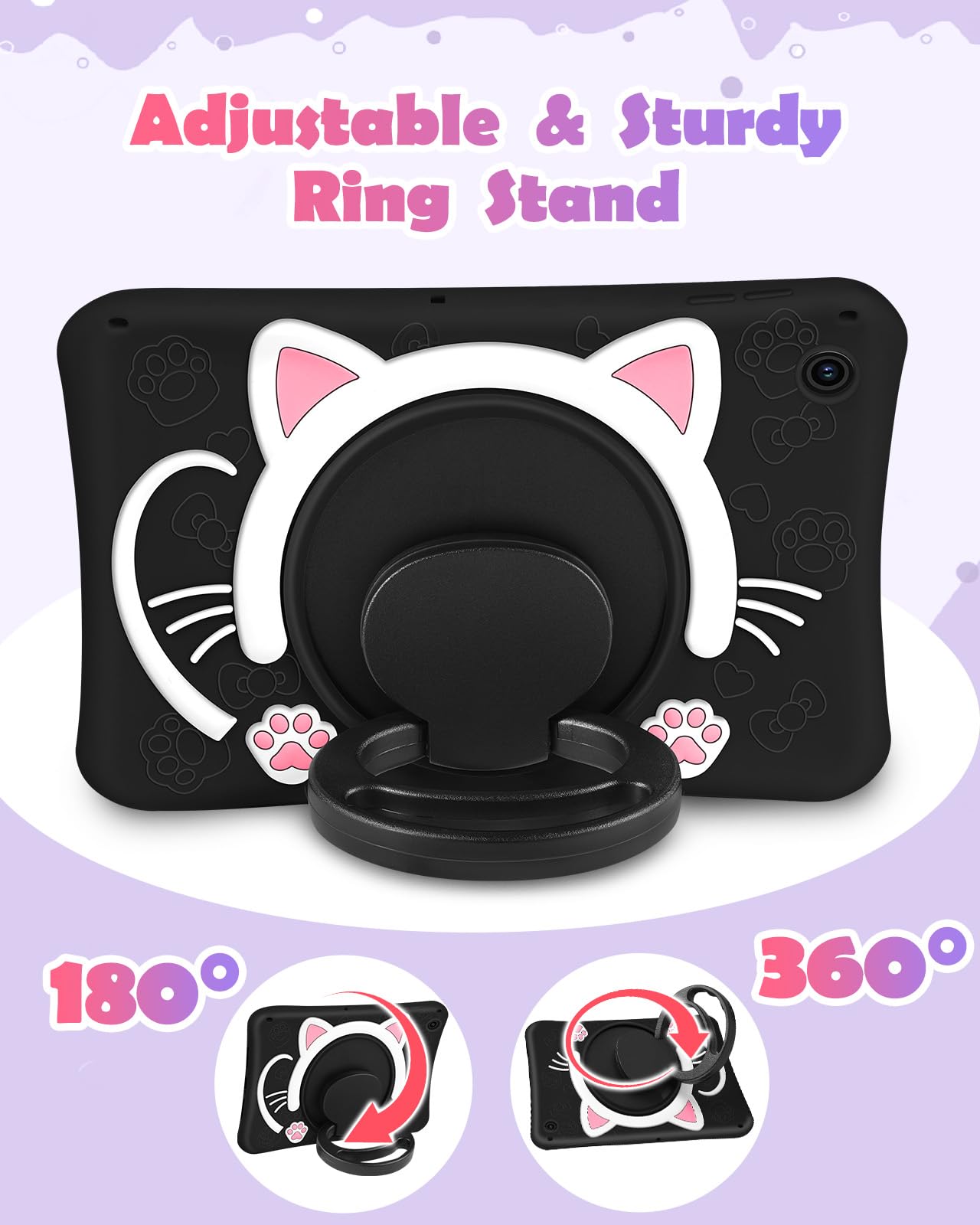 Wazzasoft For Samsung Galaxy Tab A9 Plus Case 11    Girls Cute Black Cat Cover Kawaii Girly 3D Cartoon Women Kitten With Rotatin