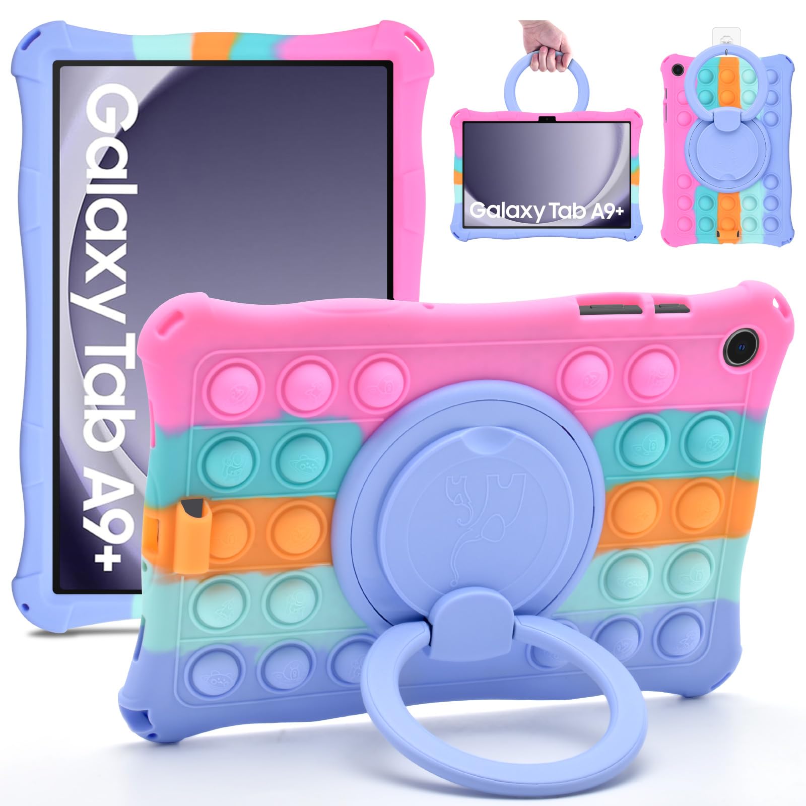 Detuosi Silicone Case For Samsung Galaxy Tab A9 Plus 11 Inch 2023, With 360Rotatable Stand, Multi Viewing Angles, Soft Lightweig