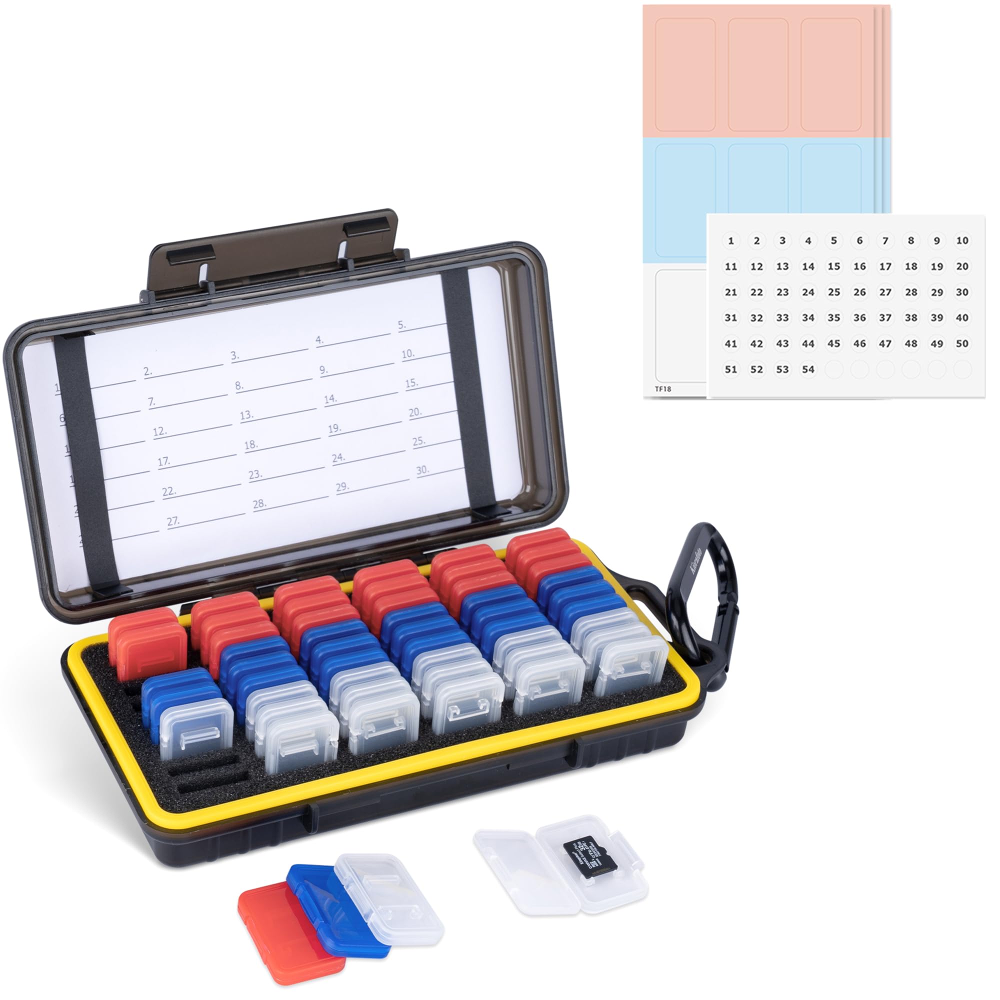 Dual Protect Micro Sd Card Case With 54 Pcs Clear Memory Card Holders For 54 Tf Msd Cards Storage, Water Resistant Anti Shock Mi