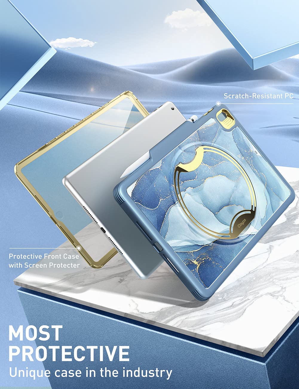 Clayco Nebula Case For Ipad 9Th/8Th/7Th Generation Case 10.2 Inch 2021/2020/2019, Multi-Angle Viewing Full Body Stand Cover For