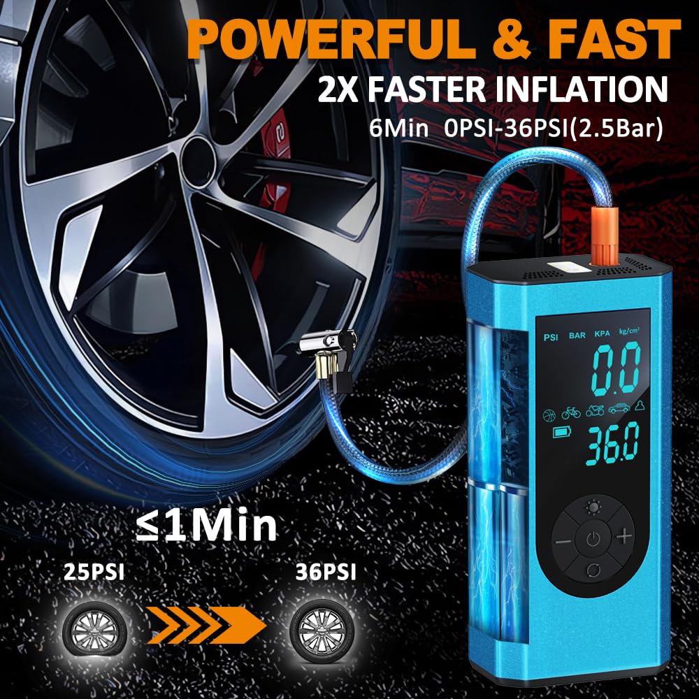 Tire Inflator Portable Air Compressor   20000Mah Cordless Air Pump, 2X Faster 150 Psi Car Tire Digital Pressure Gauge With Led L