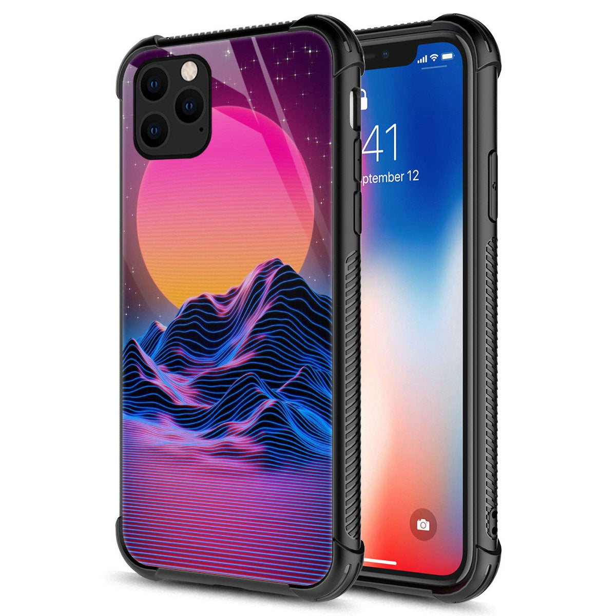 Carloca Compatible With Iphone 12 Mini Case,Synthwave Purple Landscape Retro Iphone 12 Mini Cases,Graphic Design Shockproof Anti
