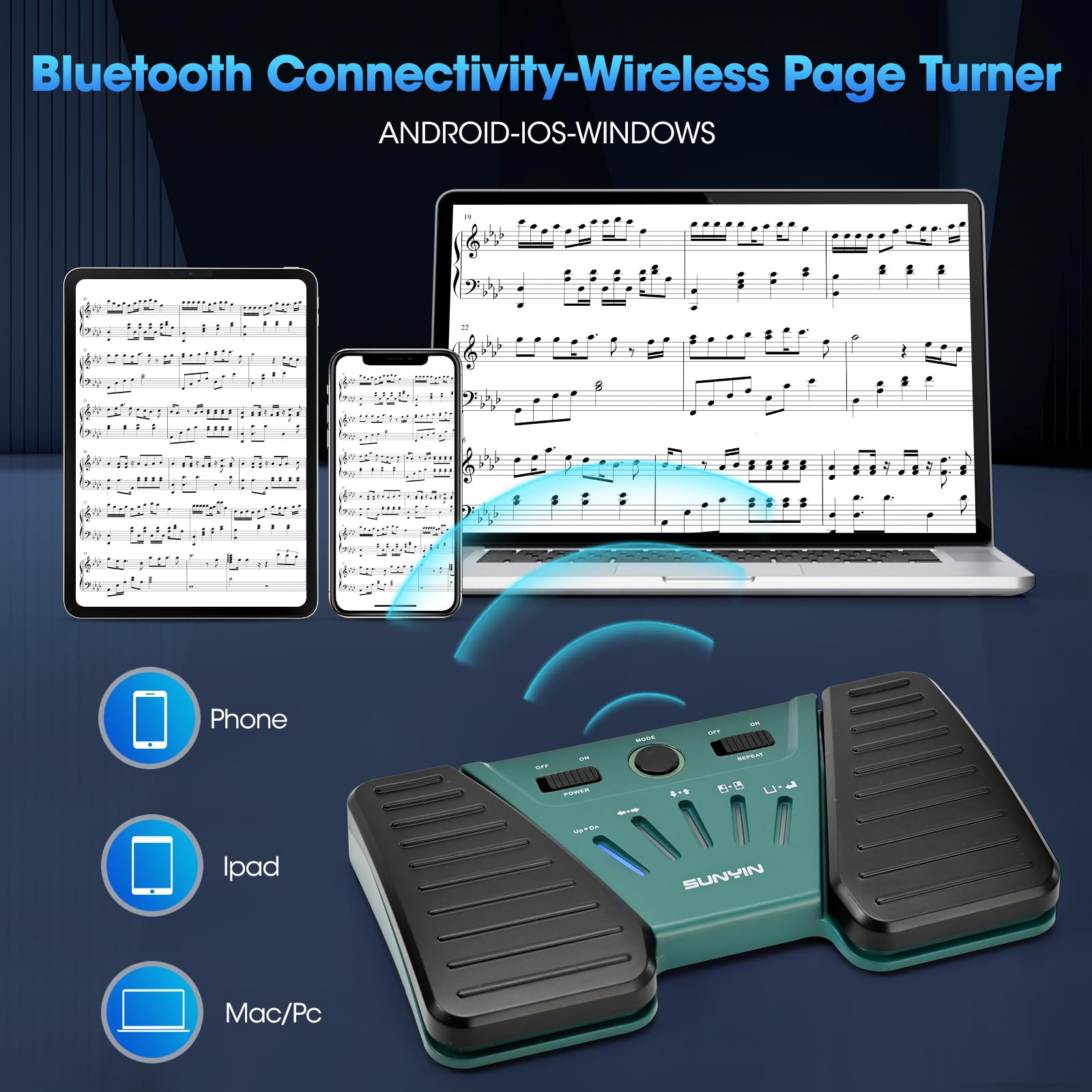 Wireless Page Turner Pedal Bluetooth Foot Pedal Music Page Turner Pedal For Phones Ipad Tablets Phone Rechargeable Hands Free Pa