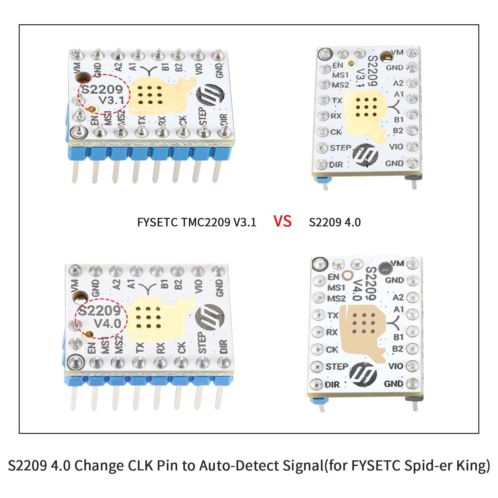 Fysetc 3D Printer Parts 5Pcs Upgrade Stepstick Mute S2209 V4.0 Stepper Motor Driver Uart Mode With Heatsink For Reprap Ram1.4 Mk