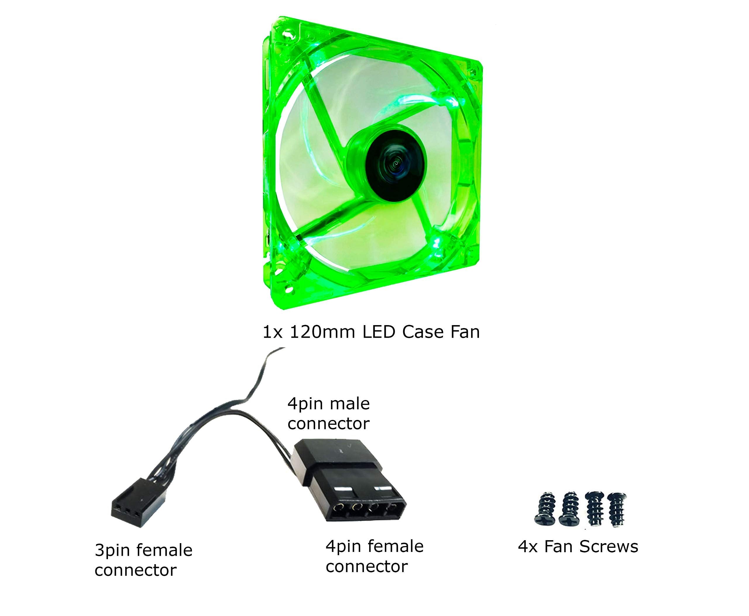 Apevia Cf12Sl Ugn 120Mm 4Pin Molex + 3Pin Motherboard Silent Green Led Case Fan